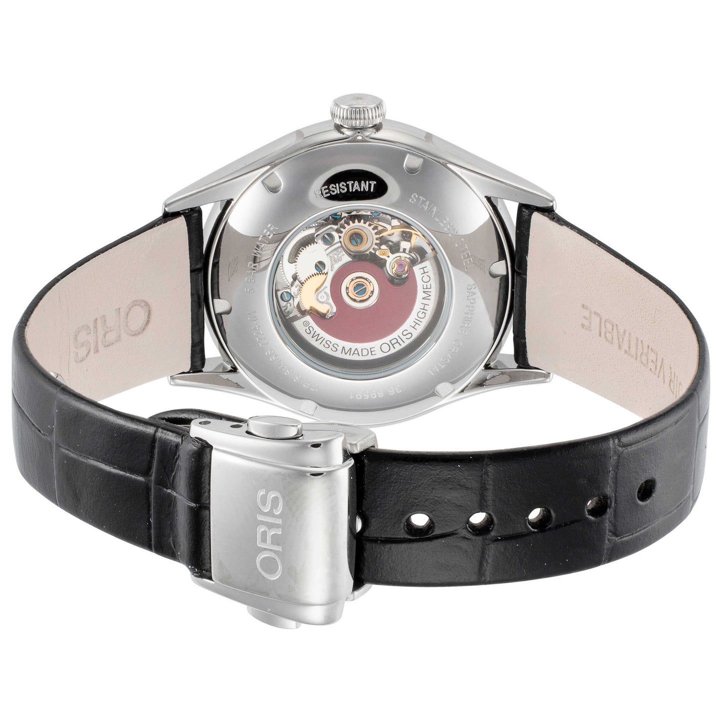 Back view of Oris Artelier Skeleton Women's Automatic Watch 01-560-7724-4031-07-5-17-64FC