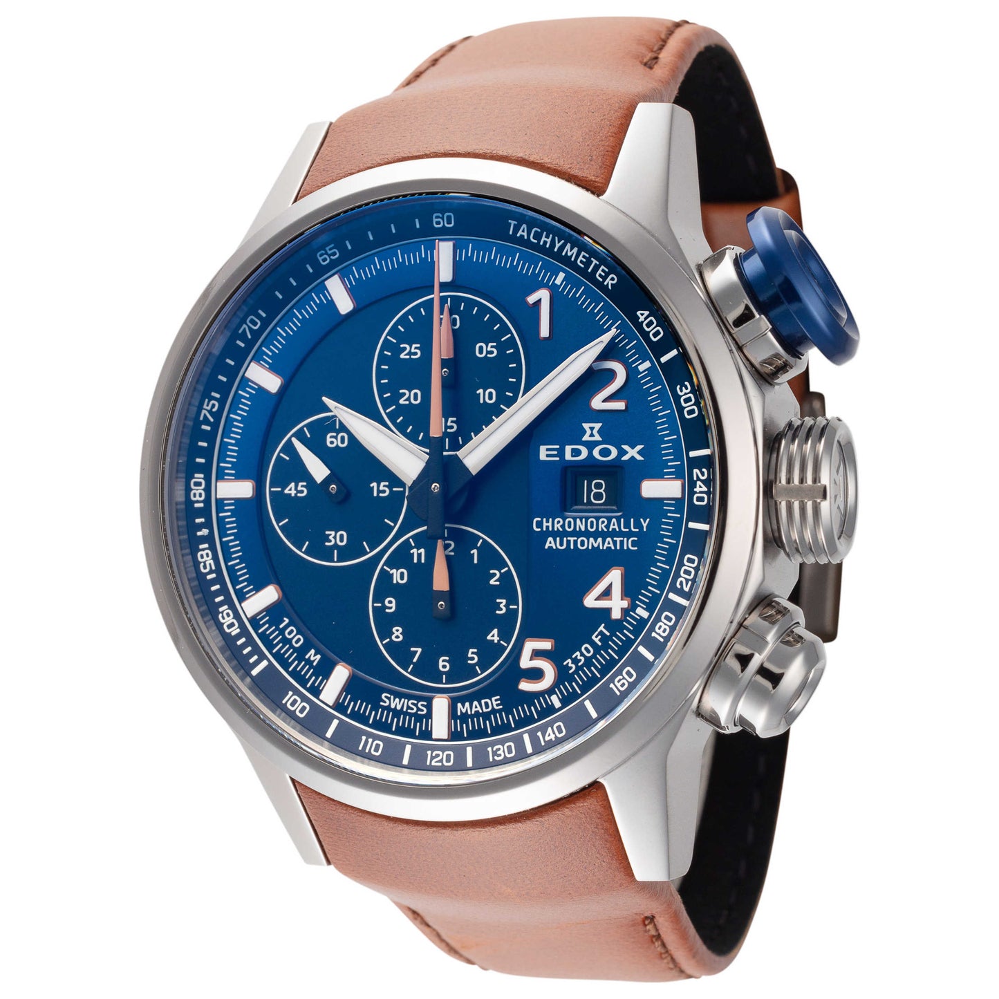 Front view of Edox Chronorally Men's Automatic Watch 01129-TBUCBR-BUBR