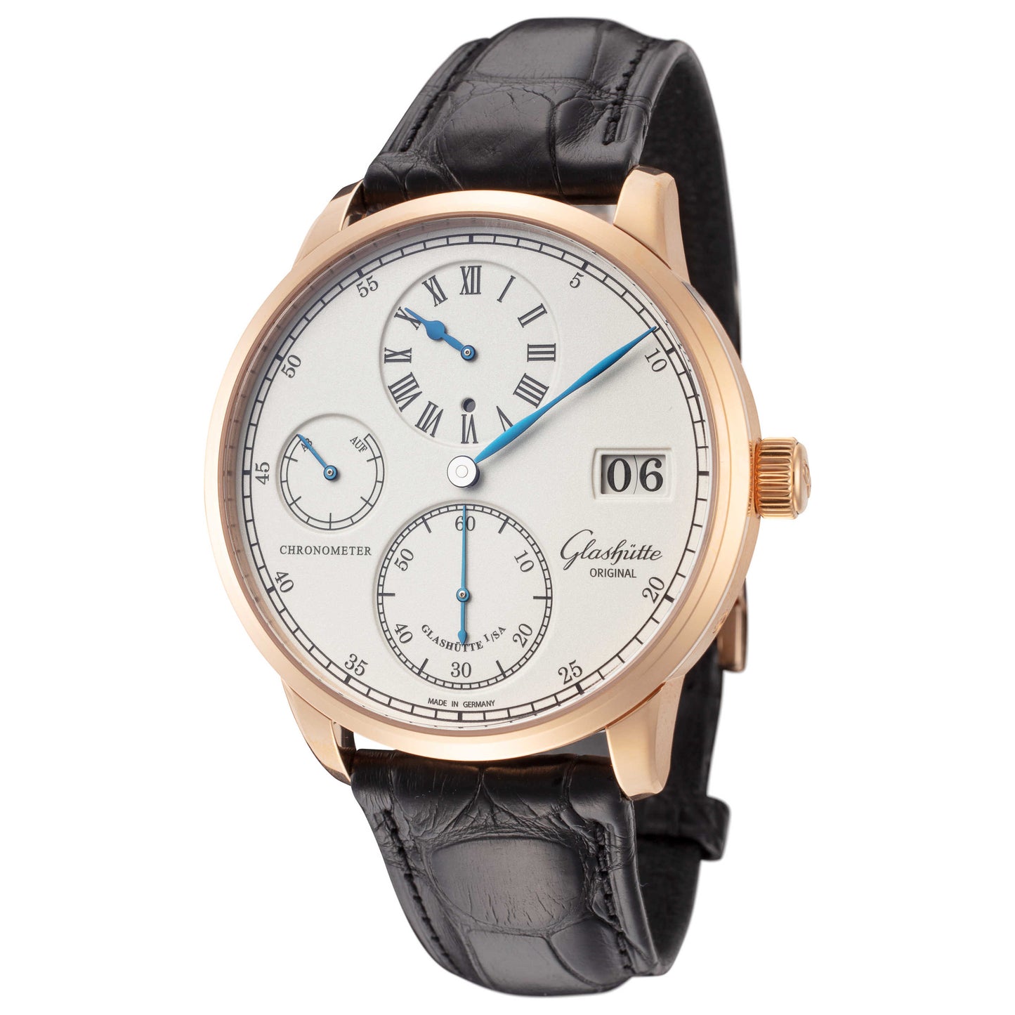 Front view of Glashutte Senator Regulator Men's Manual-Wind Watch 1-58-04-04-05-04
