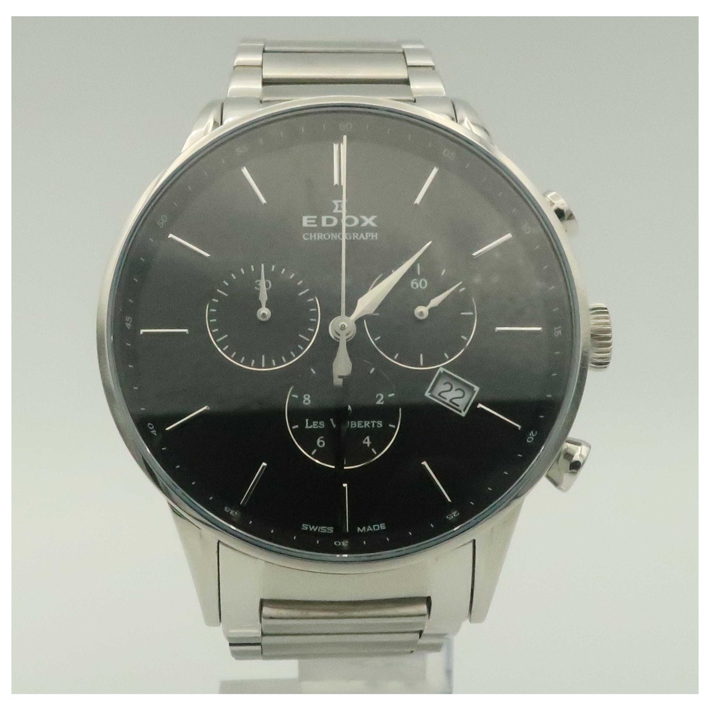 Front view of Edox Les Vauberts Men's Swiss Quartz (Battery-Powered) Watch 10409-3N-NIN-SDV