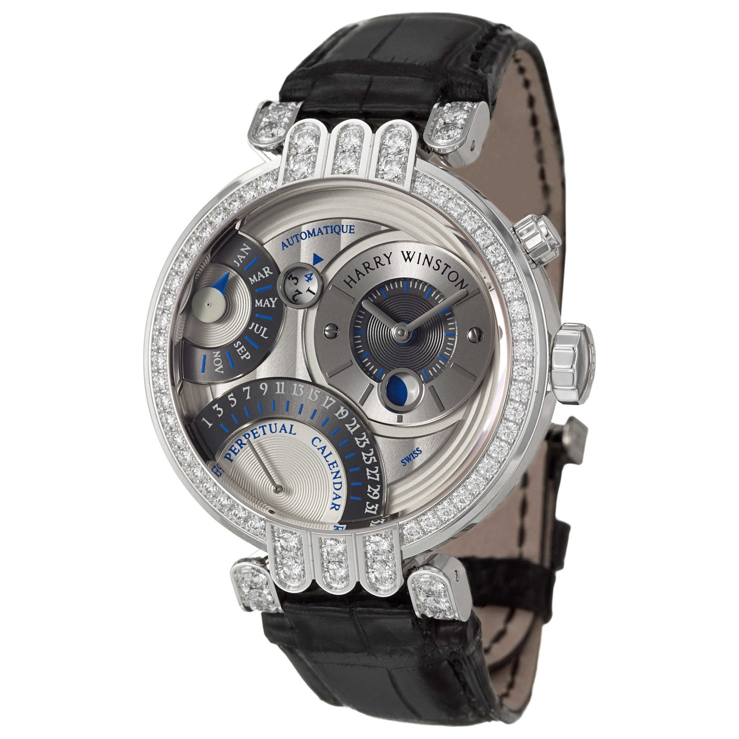 Front view of Harry Winston Premier Excenter Men's Automatic Watch 200-MAPC41WL-W1-D3-1