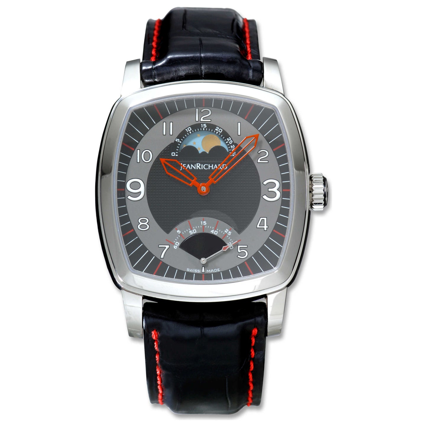 Front view of JeanRichard TV Screen XL Moon Phases Men's Watch 46016-11-62A-AA6