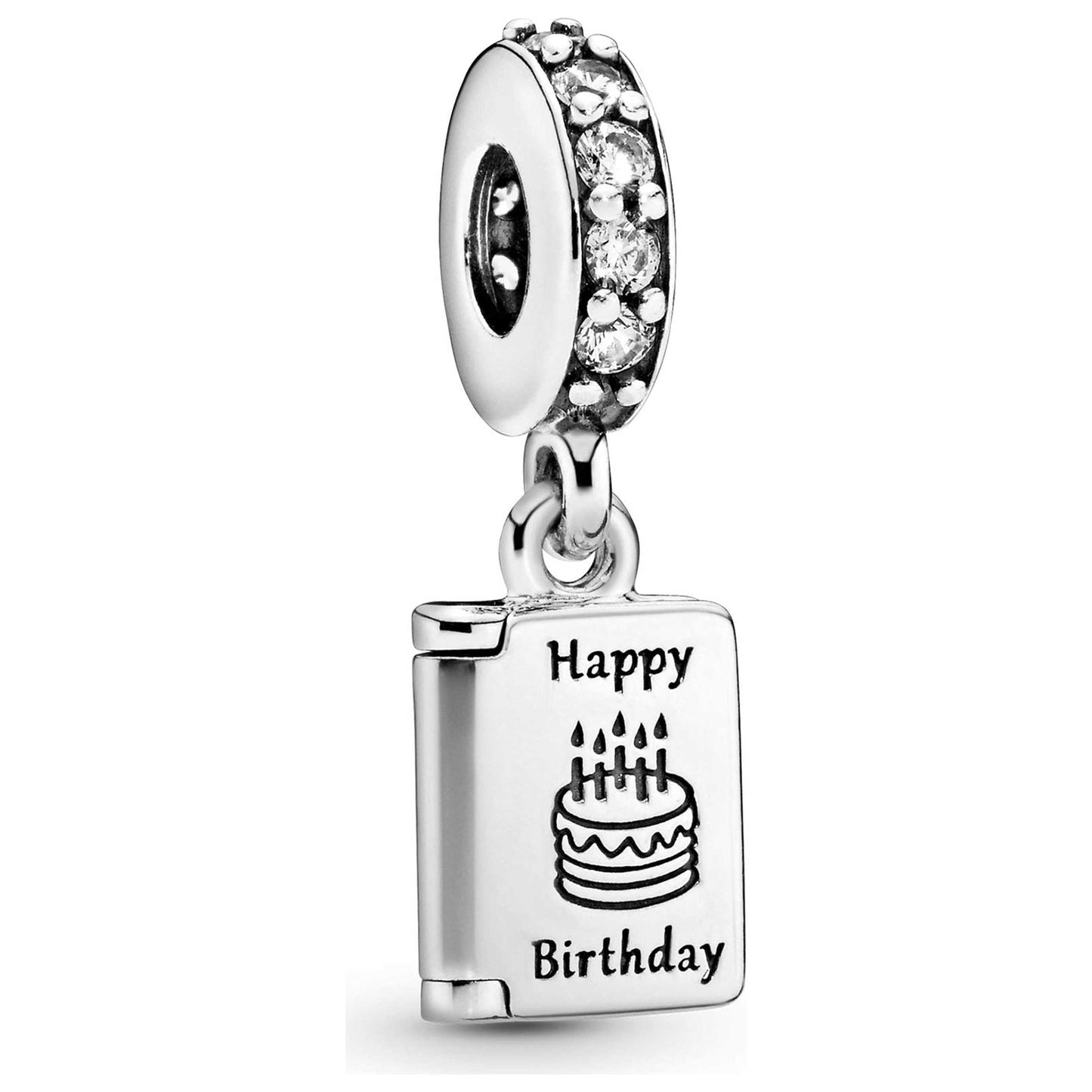 Front view of Pandora Birthday Card Women's Charm 791723CZ