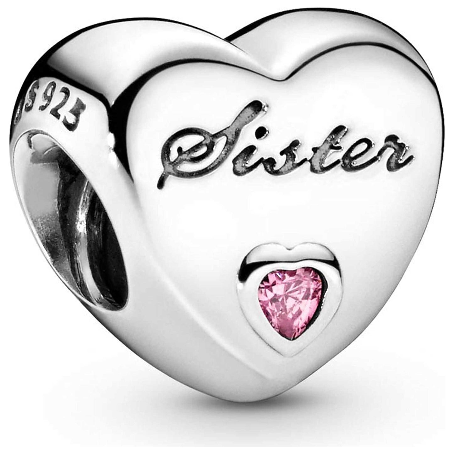 Front view of Pandora Sister Heart Women's Charm 791946PCZ