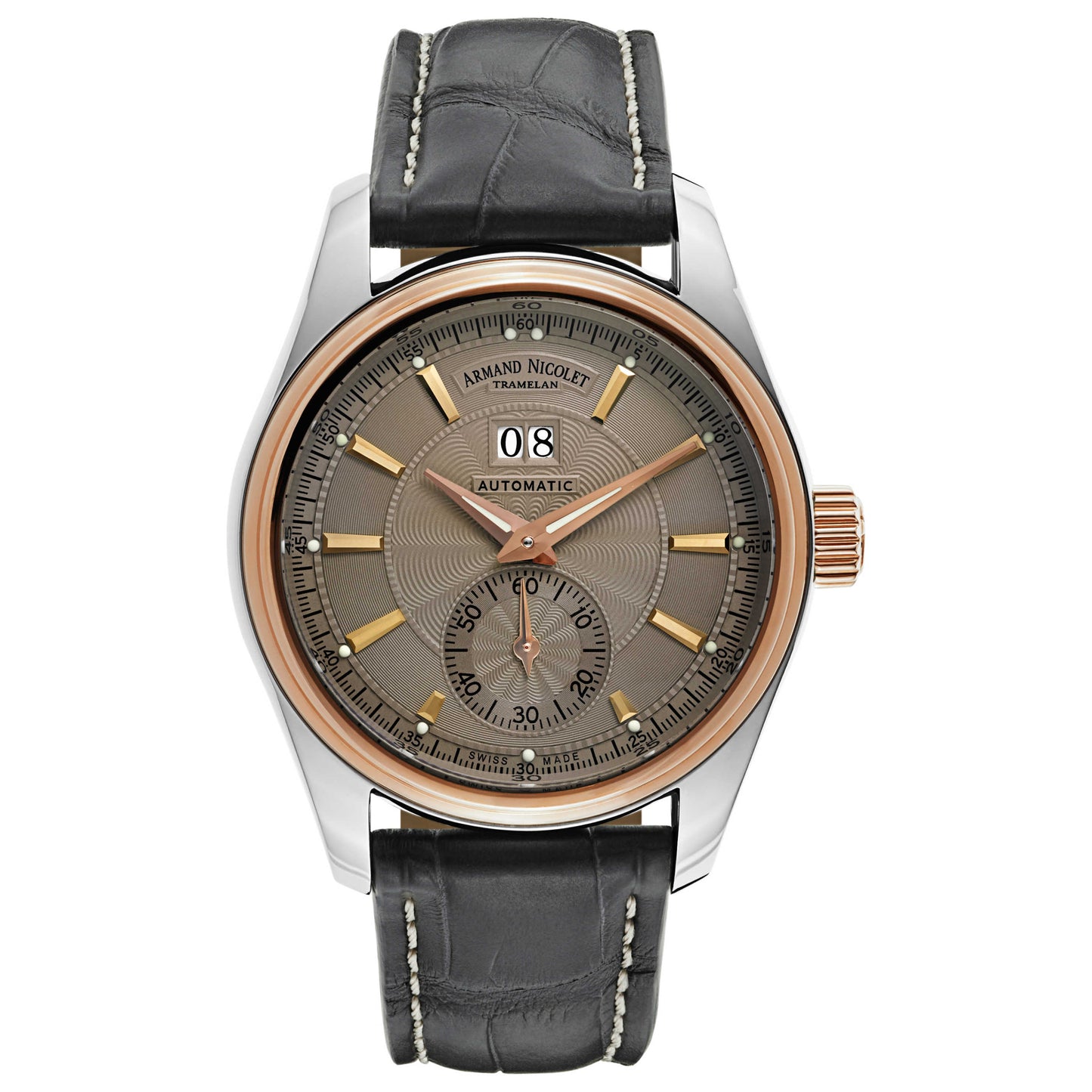 Front view of Armand Nicolet M02 Men's Automatic Watch 8646A-GR-P974GR2
