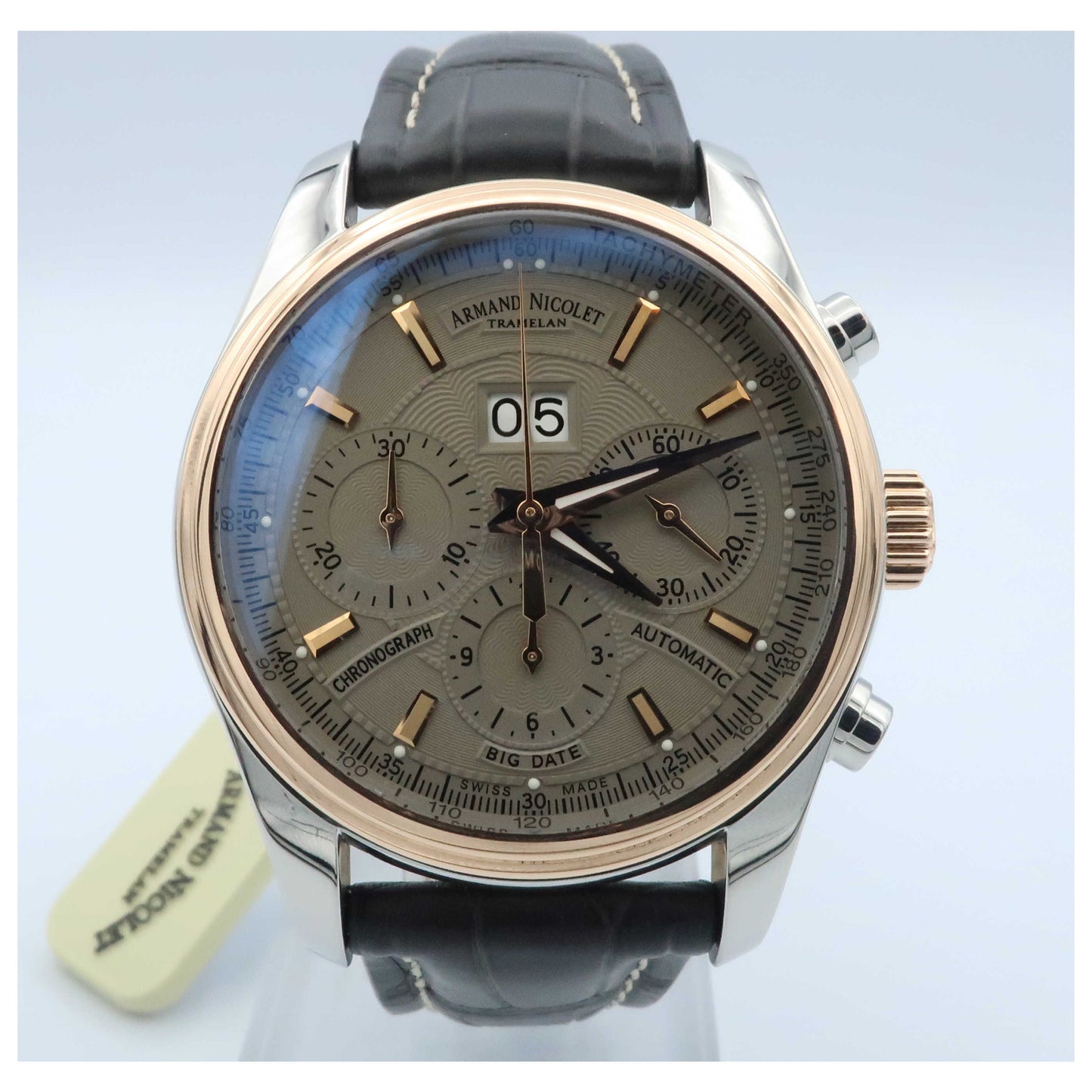 Front view of Armand Nicolet M02 Men's Automatic Watch 8648A-2-GRP974GR2-SD