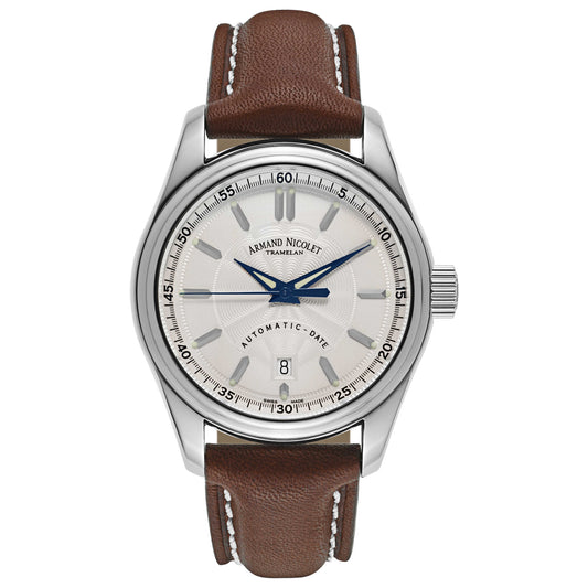 Front view of Armand Nicolet M02 Men's Automatic Watch 9140A-AG-P140MR2