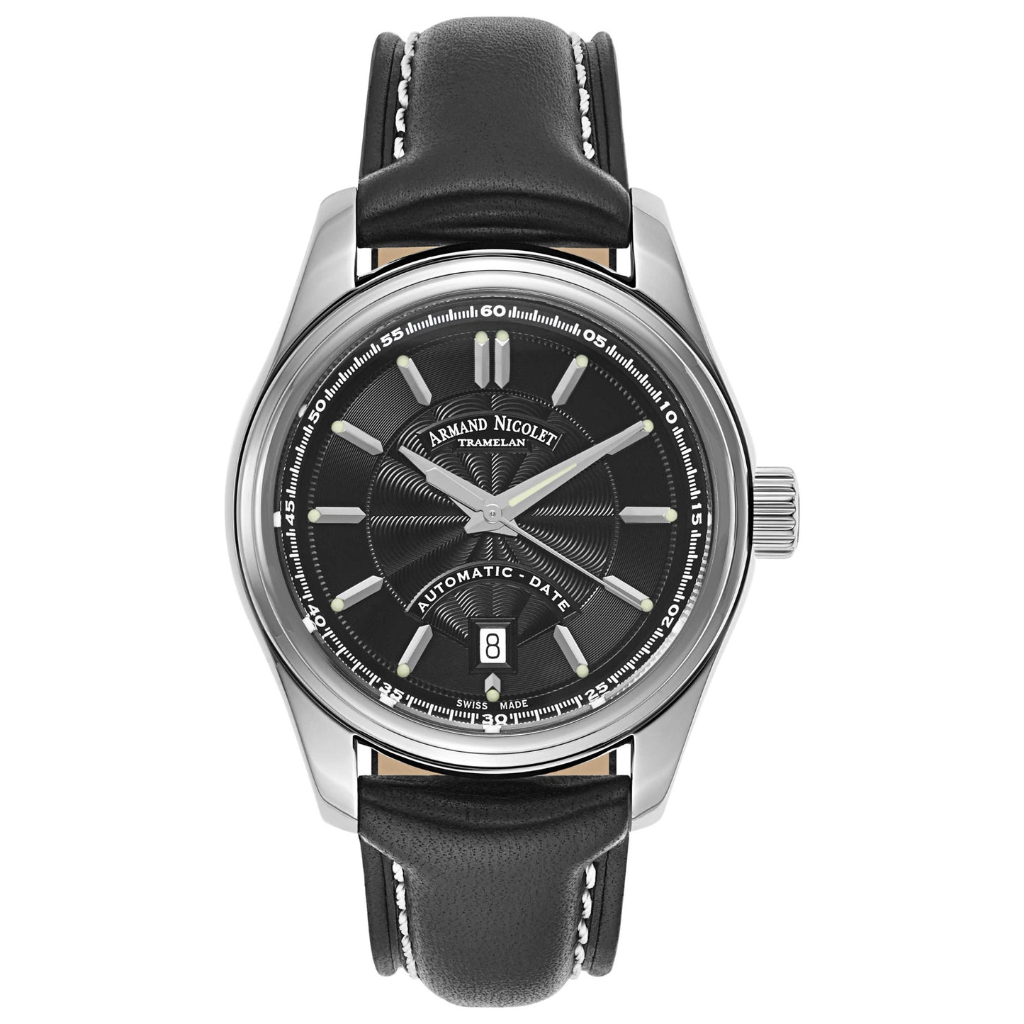 Front view of Armand Nicolet M02 Men's Automatic Watch 9140A2-NR-P140NR2