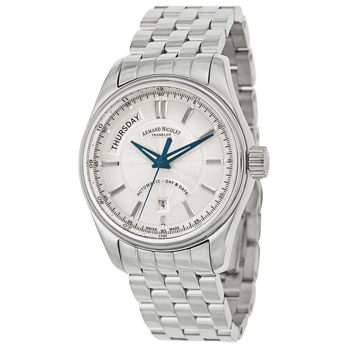 Front view of Armand Nicolet M02 Men's Automatic Watch 9141A-AG-M9140