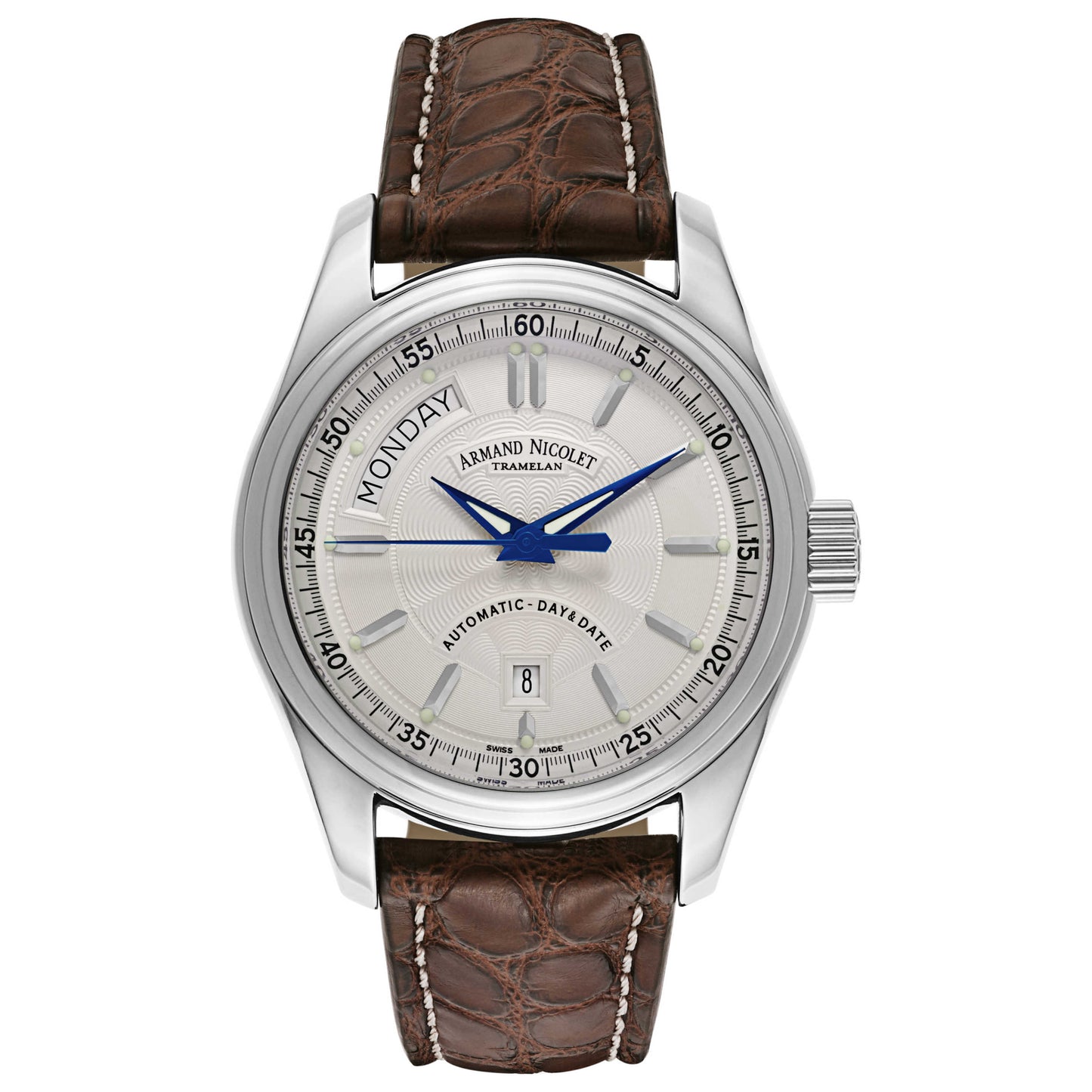Front view of Armand Nicolet M02 Men's Automatic Watch 9141A-AG-P974MR2