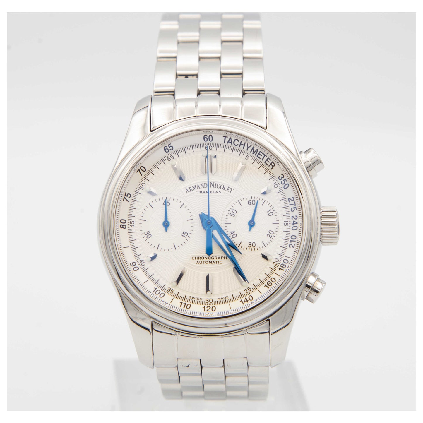 Front view of Armand Nicolet M02 Men's Automatic Watch 9144A-AG-M9140-SDV