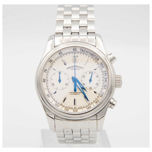 Front view of Armand Nicolet M02 Men's Automatic Watch 9144A-AG-M9140-SDV