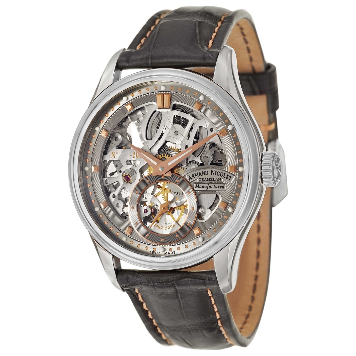 Front view of Armand Nicolet LS8 Men's Manual-Wind Watch 9620S-GL-P713GR2