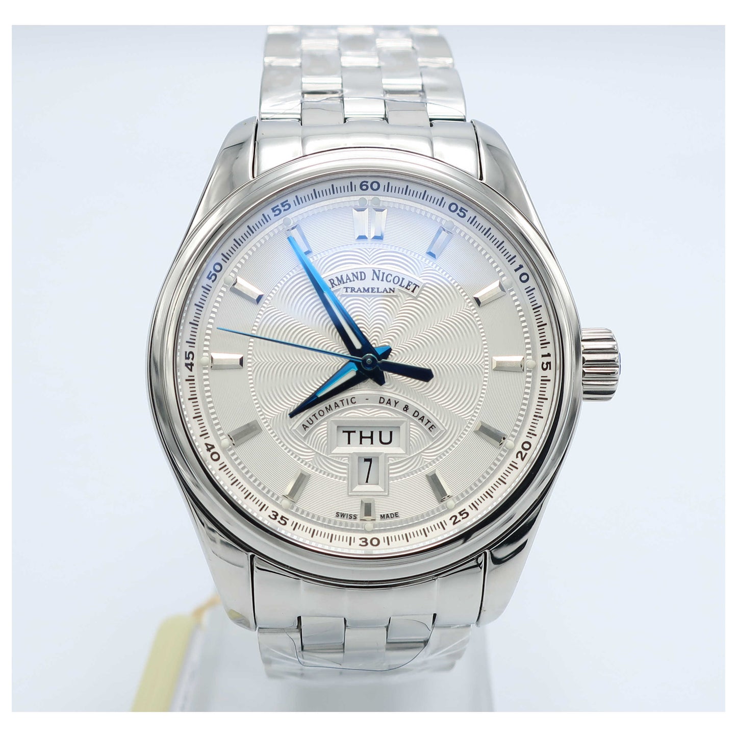 Front view of Armand Nicolet M02 Men's Automatic Watch 9640A-AG-M9140-SD
