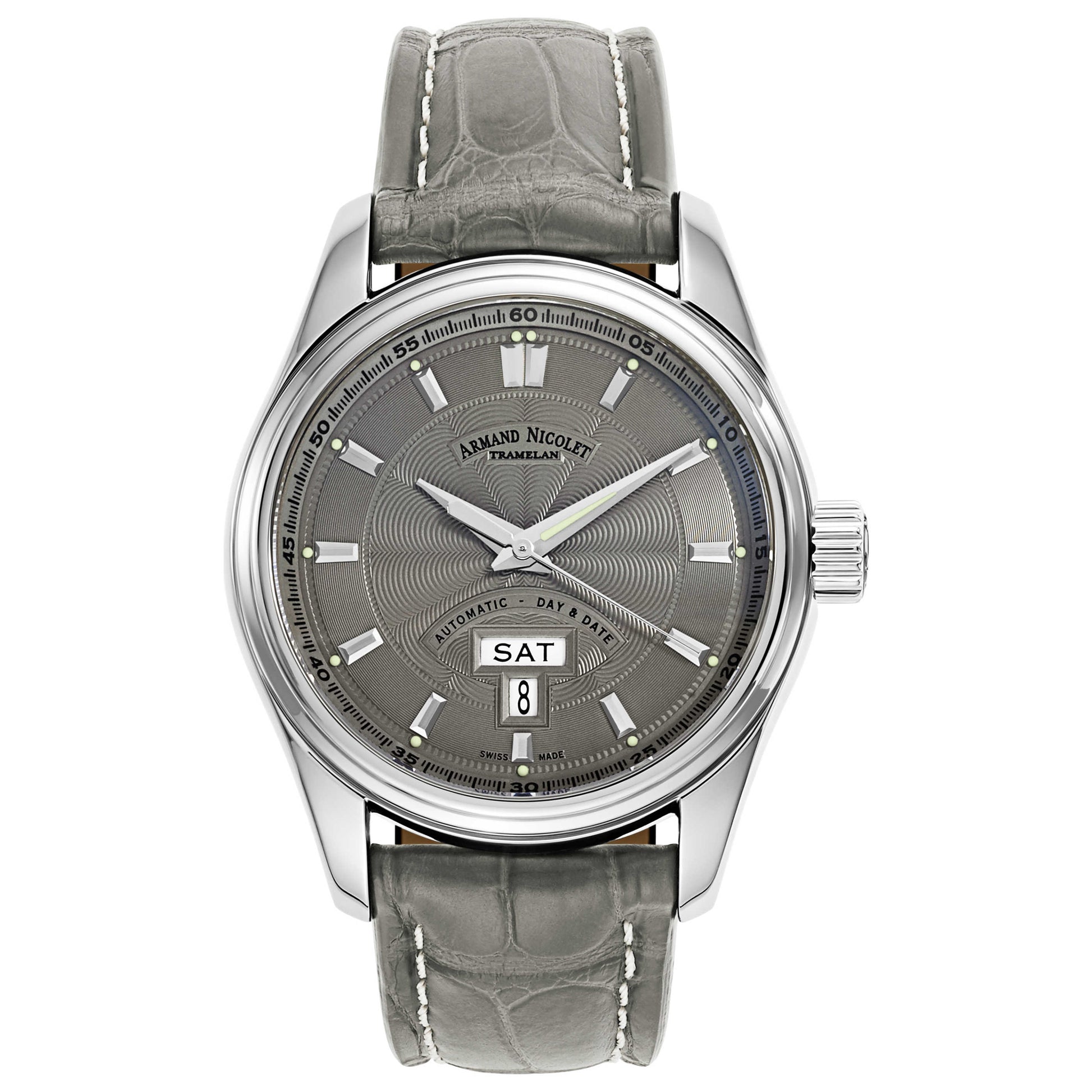 Front view of Armand Nicolet M02 Men's Automatic Watch 9640A-GR-P974GR2