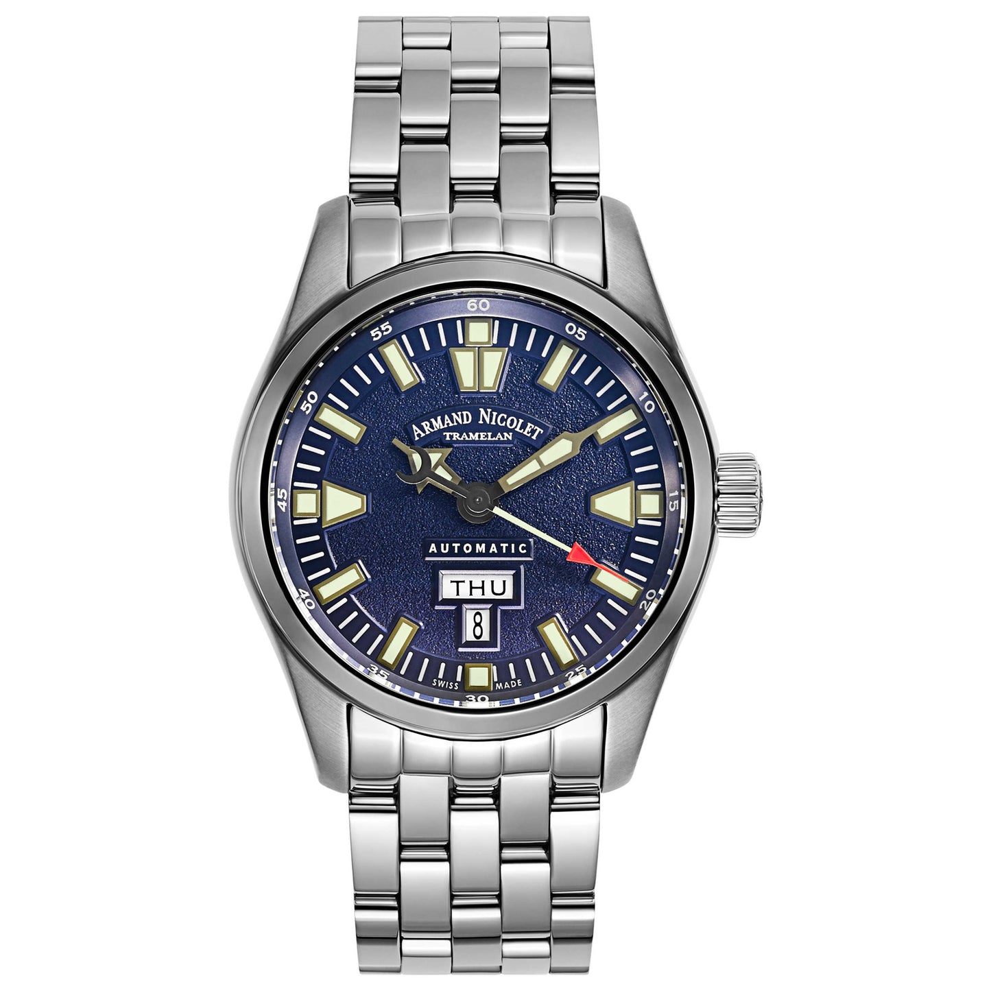 Front view of Armand Nicolet M02 Men's Automatic Watch 9640M-BU-M9140
