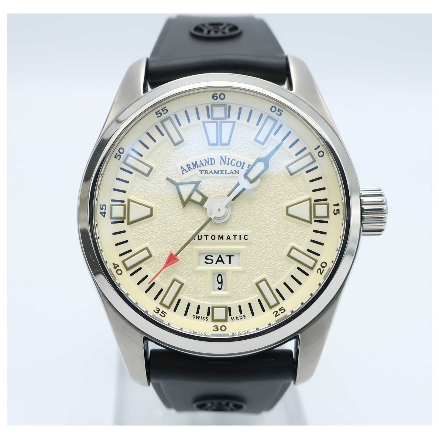 Front view of Armand Nicolet M02 Men's Automatic Watch 9640M-IV-G9660-SD