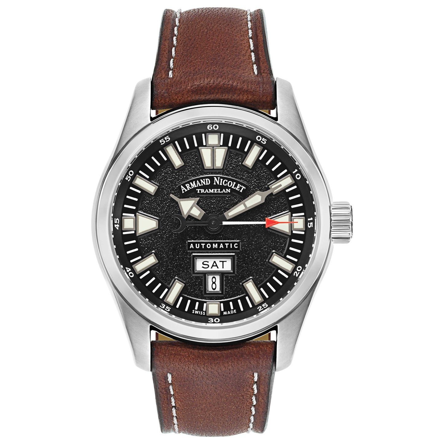 Front view of Armand Nicolet M02 Men's Automatic Watch 9640M-NR-PK2420MR