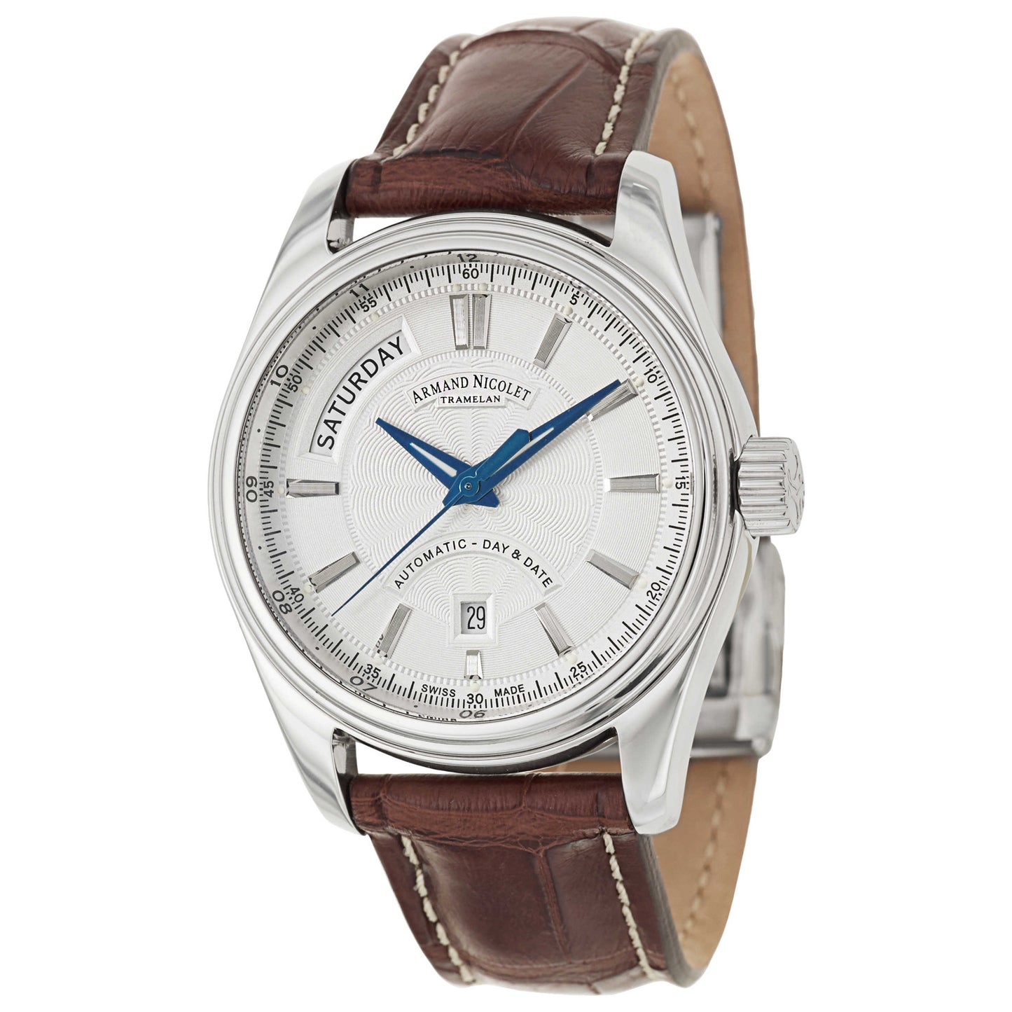Front view of Armand Nicolet M02 Men's Automatic Watch 9641A-2-AG-P974MR2