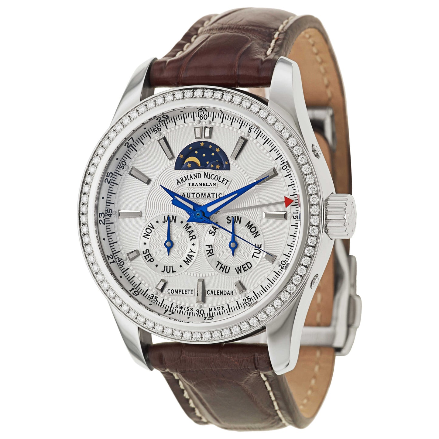 Front view of Armand Nicolet M02 Men's Automatic Watch 9642D-2-AG-P974MR2