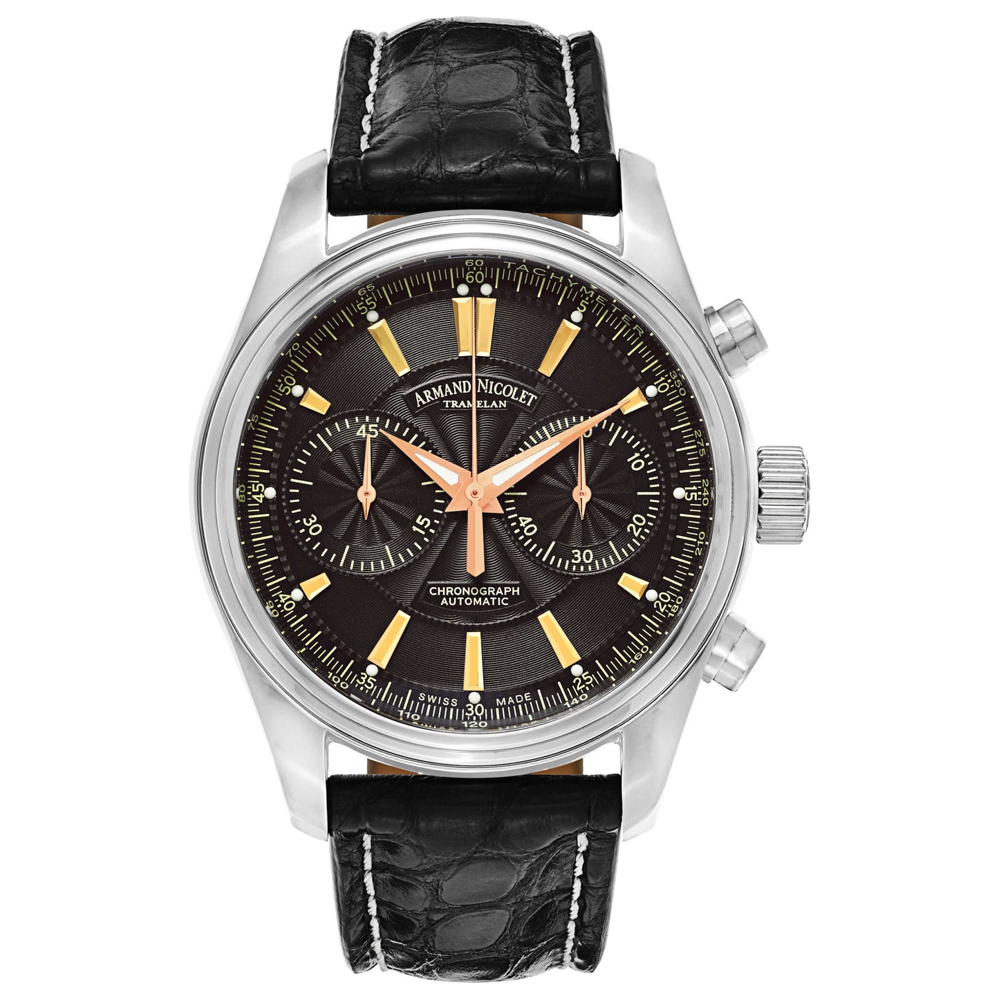 Front view of Armand Nicolet M02 Men's Automatic Watch 9644A-NS-P974NR2