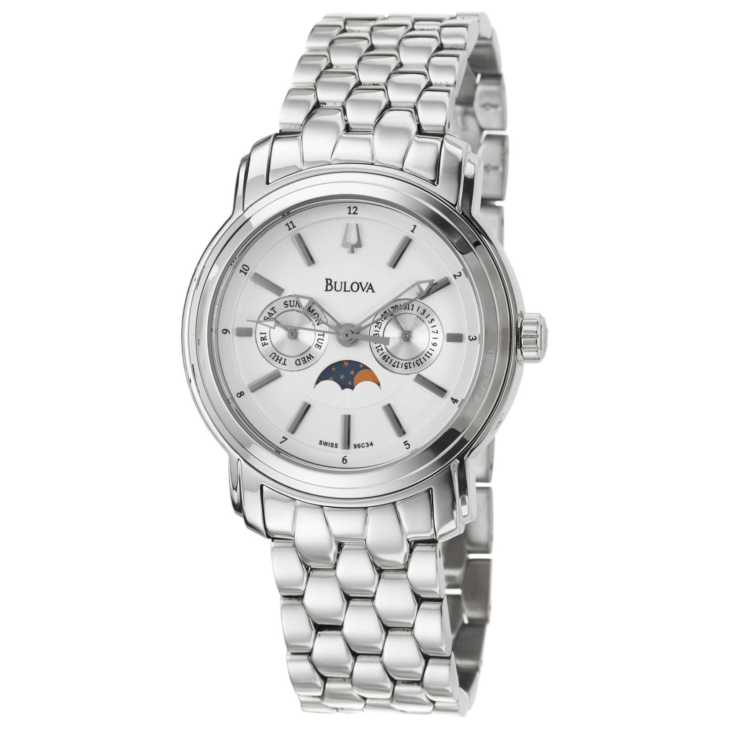Front view of Bulova Moon Phase Men's Quartz Watch 96C34