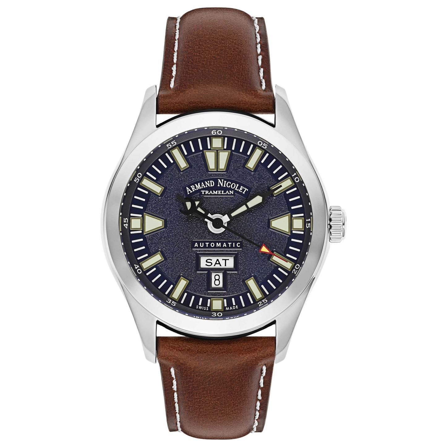 Front view of Armand Nicolet M02 Men's Automatic Watch 9740M-BU-P140MR2
