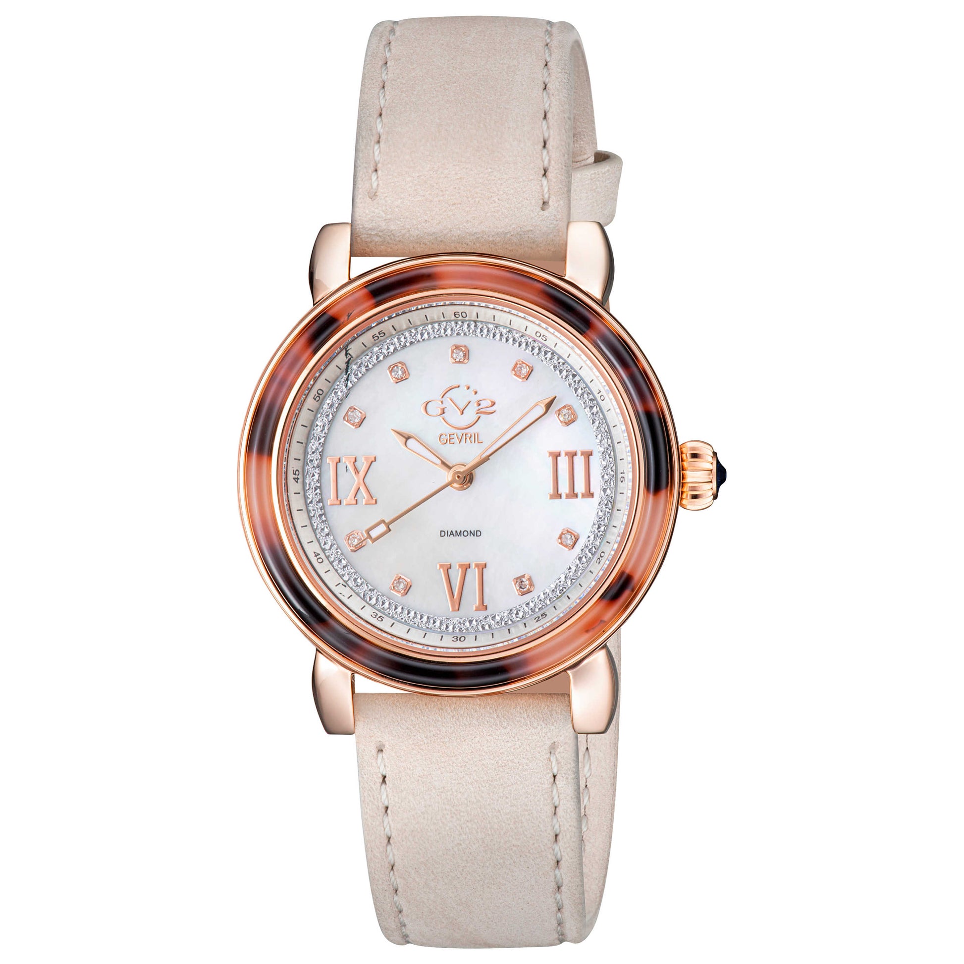 Front view of GV2 by Gevril Marsala Diamond Women's Quartz Watch 9853