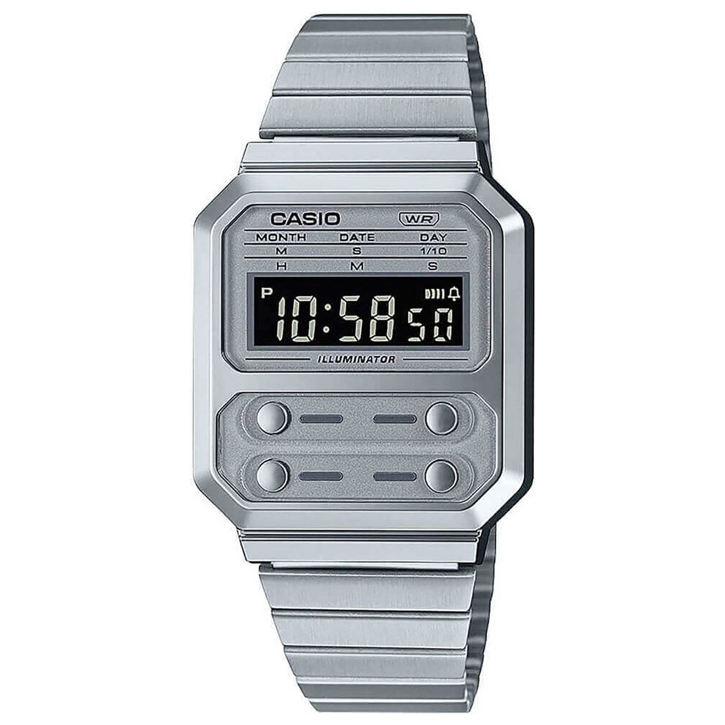 Front view of Casio Retro Vintage Unisex Quartz Watch A100WE-7BEF