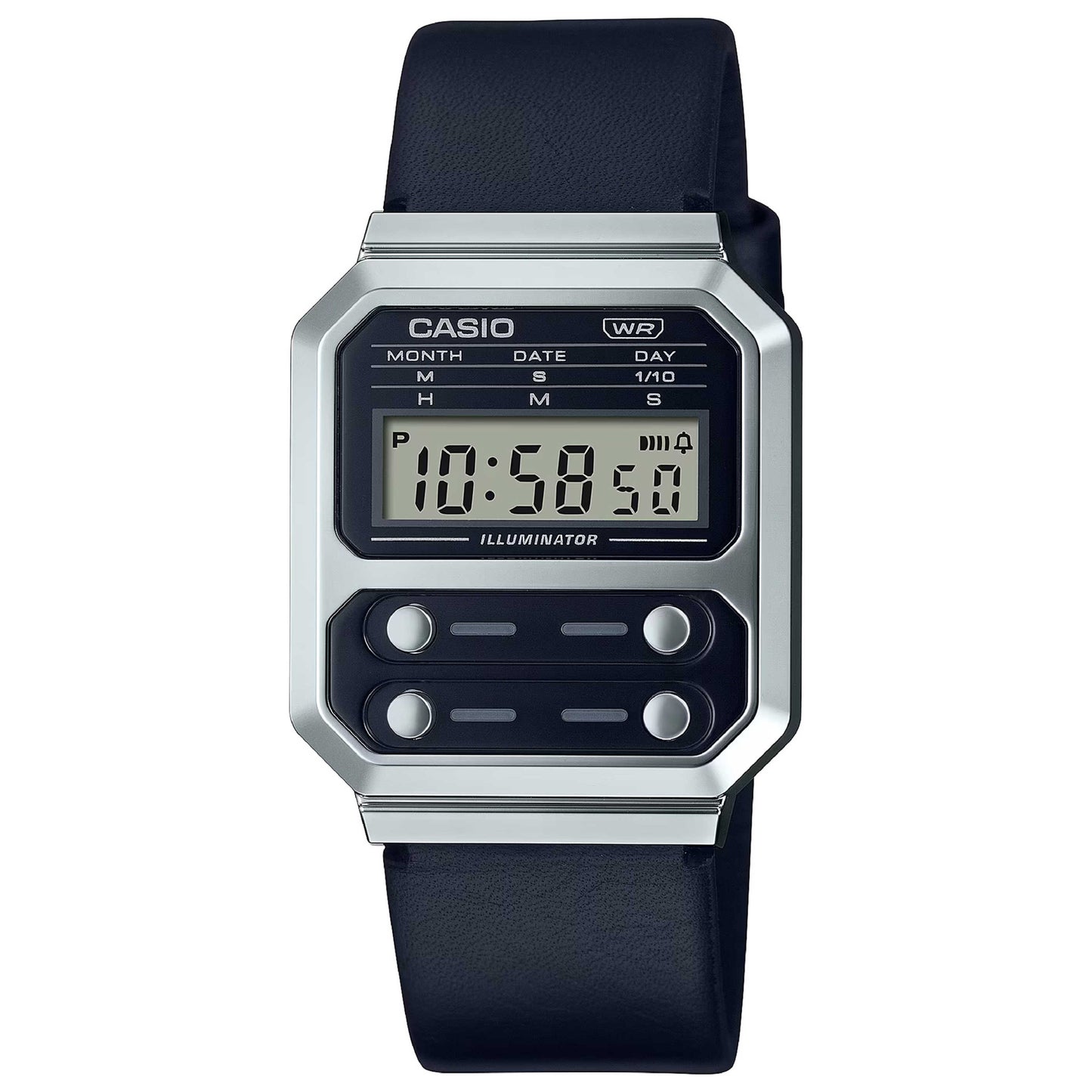 Front view of Casio Retro Vintage Unisex Quartz Watch A100WEL-1AEF