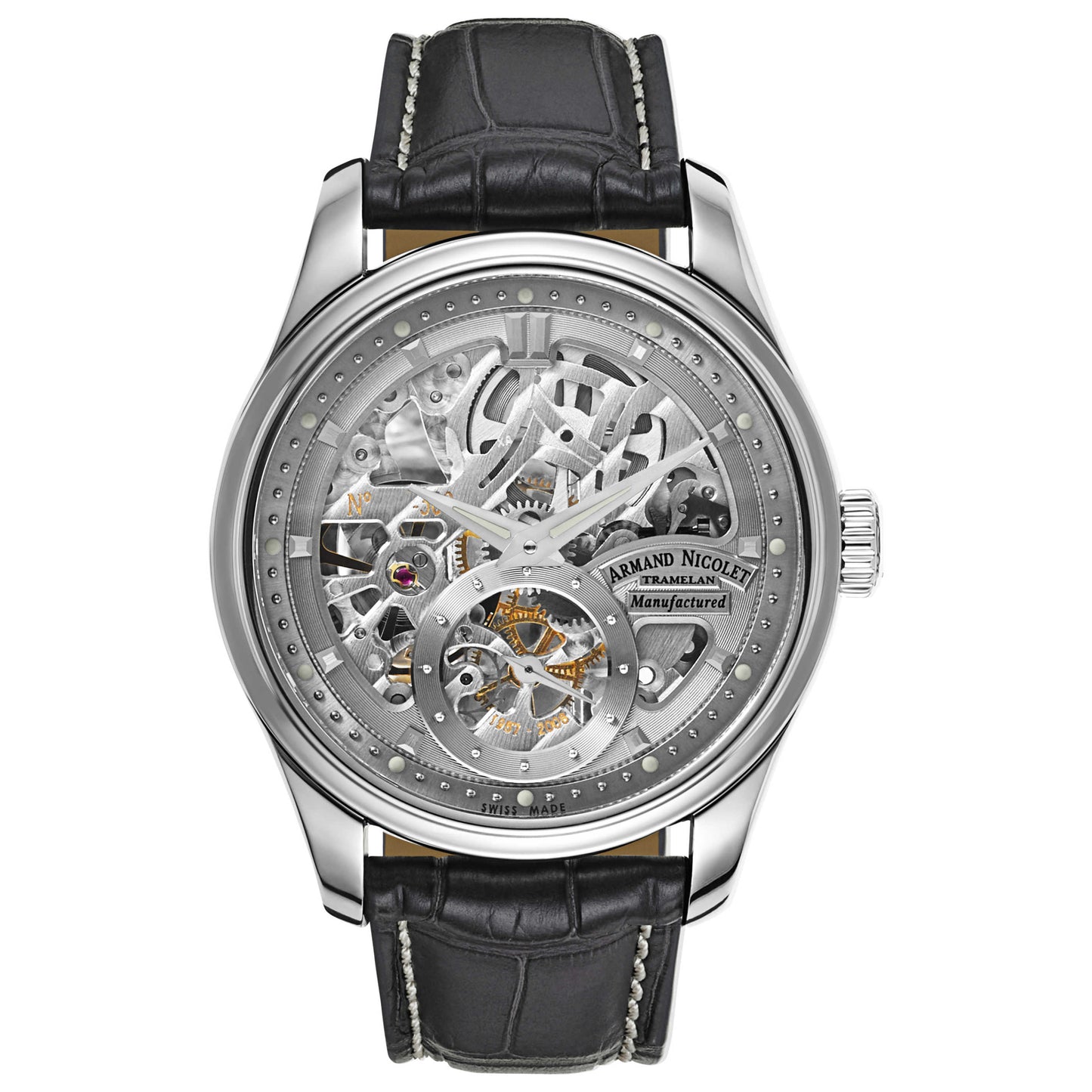 Front view of Armand Nicolet LR8 Men's Manual-Wind Watch A622AAA-GR-P713GR2