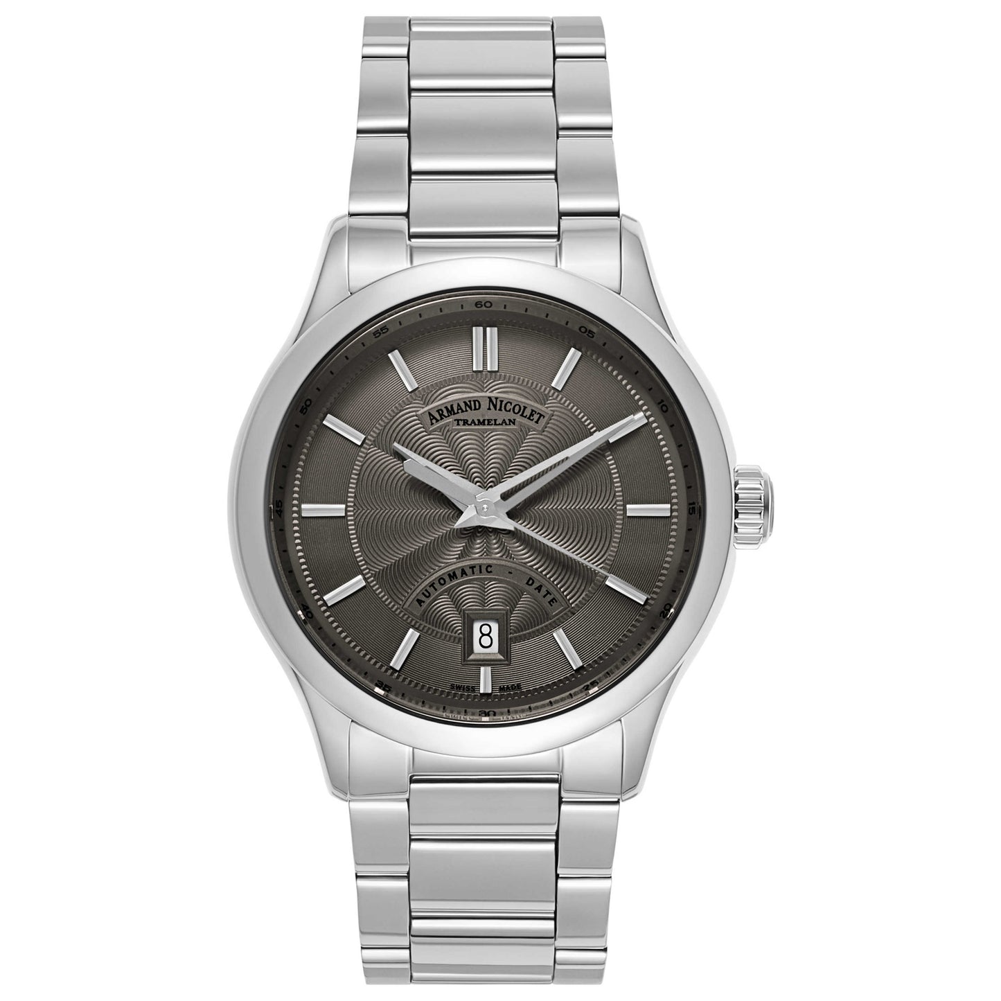 Front view of Armand Nicolet M02 Men's Automatic Watch A840BAA-GR-M2850A