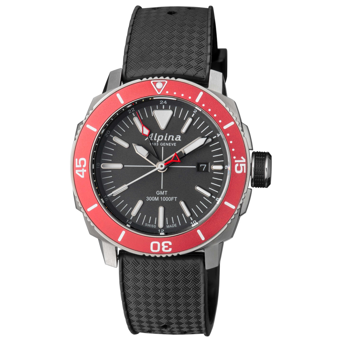 Front view of Alpina Seastrong Diver GMT Men's Quartz Watch AL247LGBRG4TV6