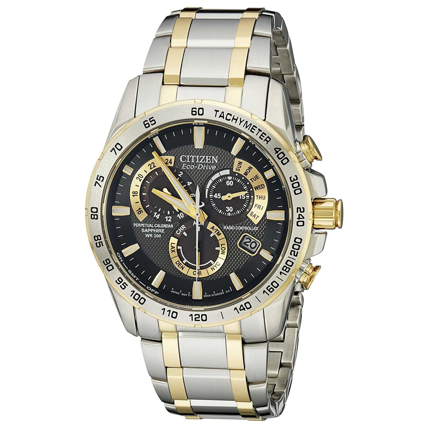 Front view of Citizen Perpetual Chrono A-T Men's Solar Powered Quartz Eco-Drive Watch AT4004-52E