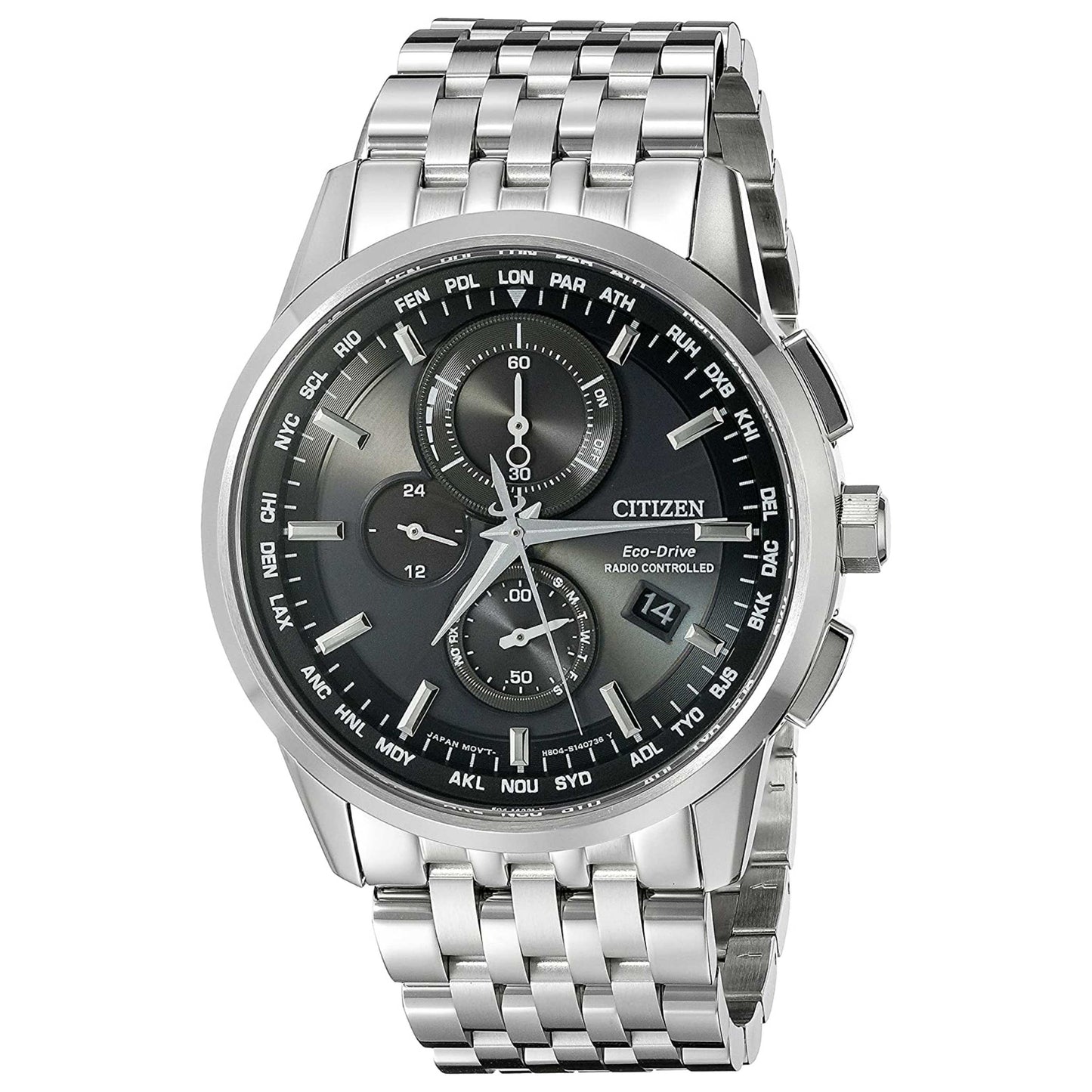 Front view of Citizen World Time A-T Men's Solar Powered Quartz Eco-Drive Watch AT8110-53E