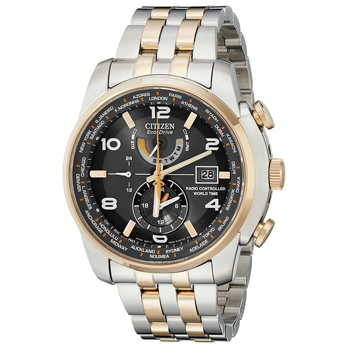 Front view of Citizen World Time A-T Men's Solar Powered Quartz Eco-Drive Watch AT9016-56H