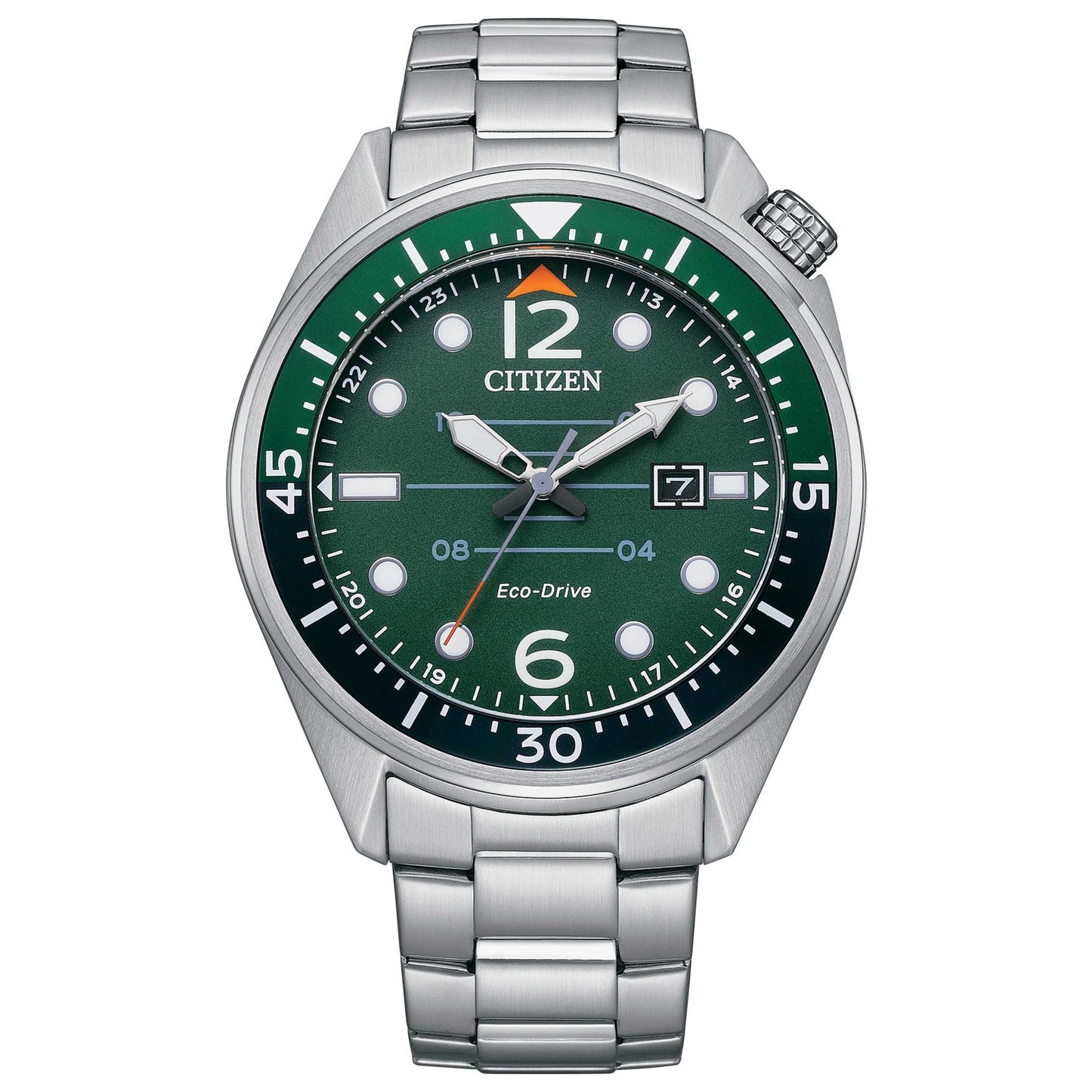 Front view of Citizen Aviator Men's Solar Powered Quartz Eco-Drive Watch AW1715-86X