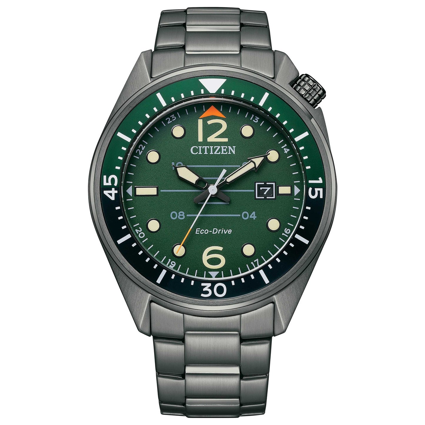 Front view of Citizen Seaplane Men's Solar Powered Quartz Eco-Drive Watch AW1717-81X