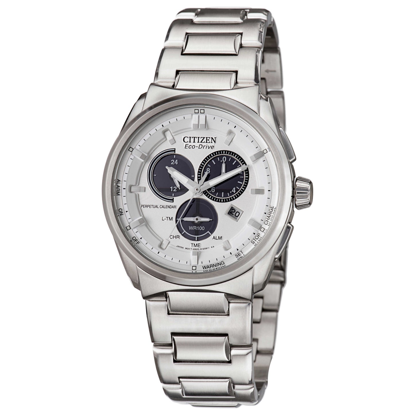 Front view of Citizen Perpetual Calendar Men's Solar Powered Quartz Eco-Drive Watch BL5480-53A