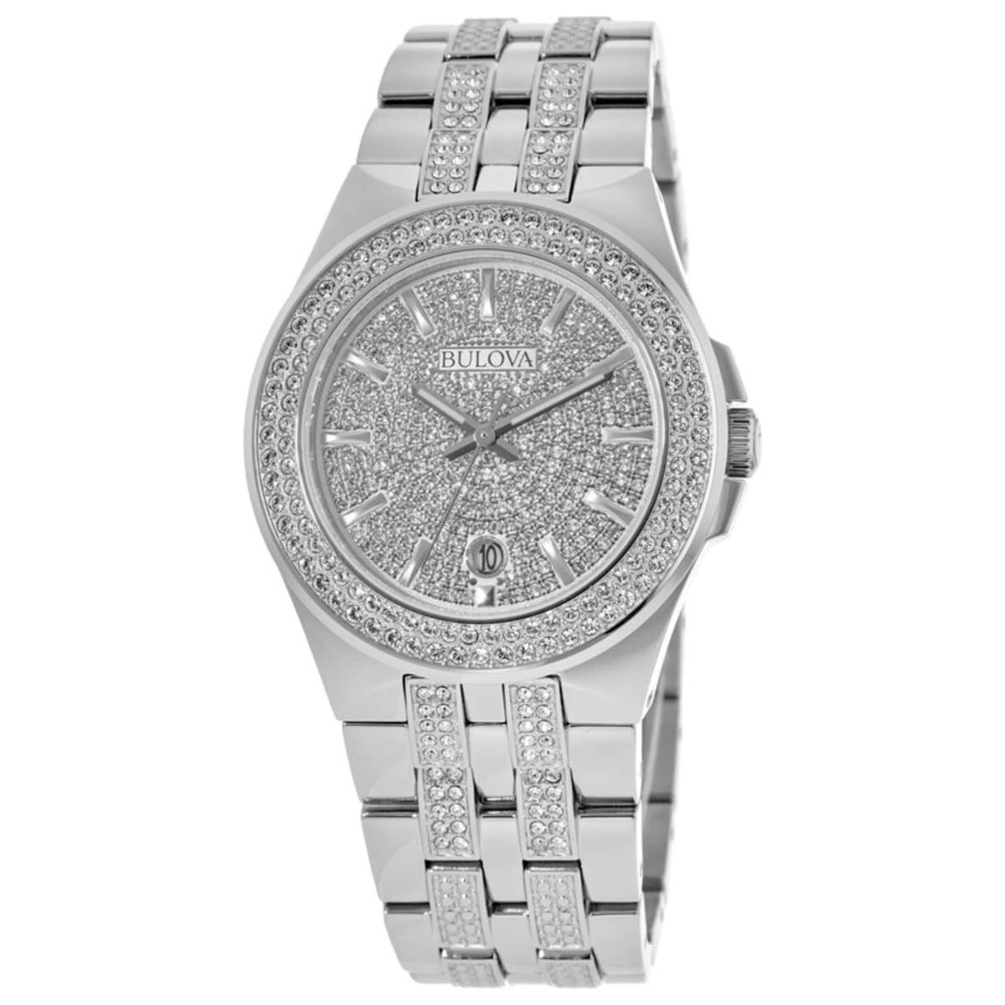 Front view of Bulova Crystal Pave Men's Automatic Watch BUL96B235
