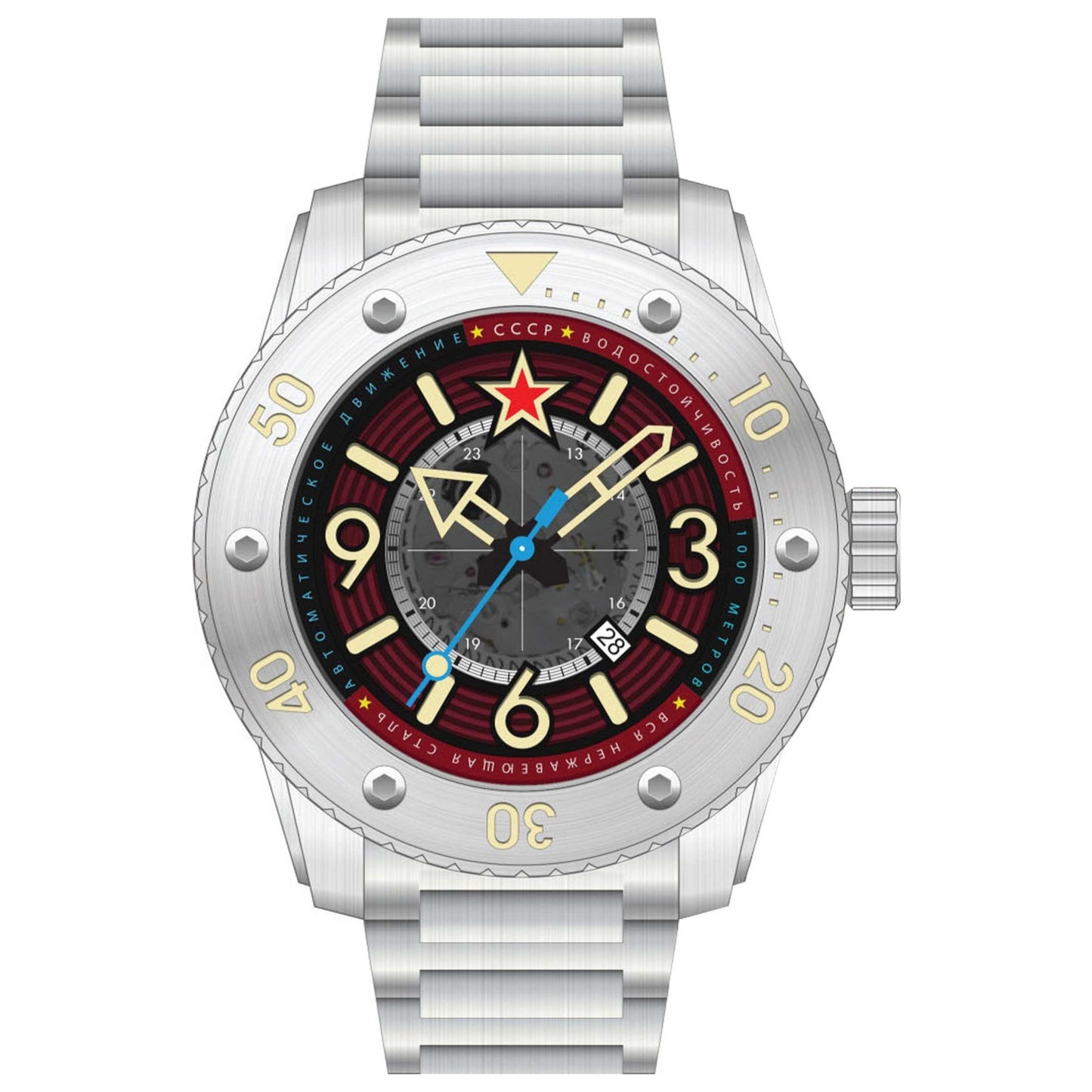 Front view of CCCP Naval Barrakuda Men's Automatic Watch CP-7094-44