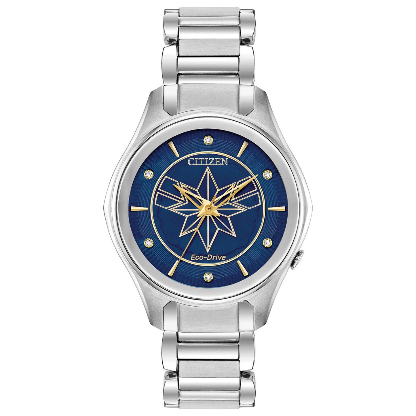 Front view of Citizen Captain Marvel Women's Solar Powered Quartz Eco-Drive Watch EM0596-58W