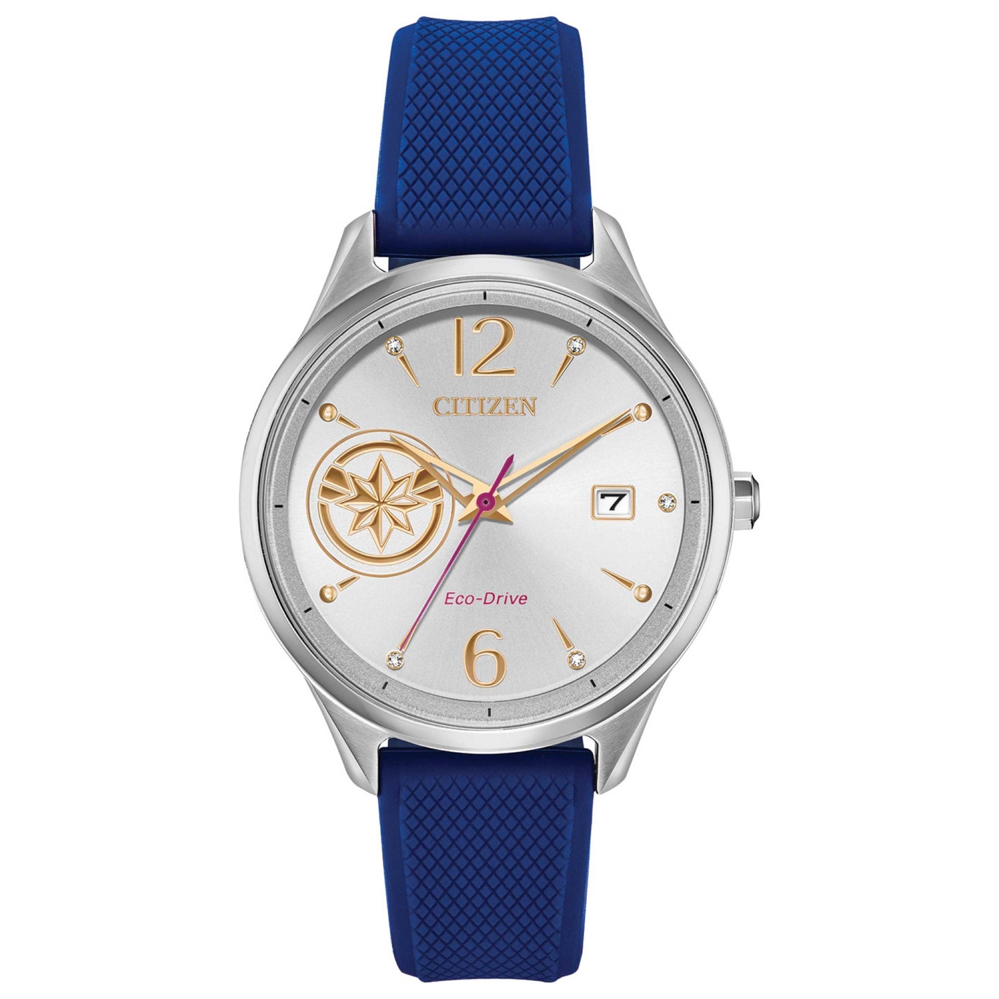 Front view of Citizen Captain Marvel Women's Solar Powered Quartz Eco-Drive Watch FE6101-05W