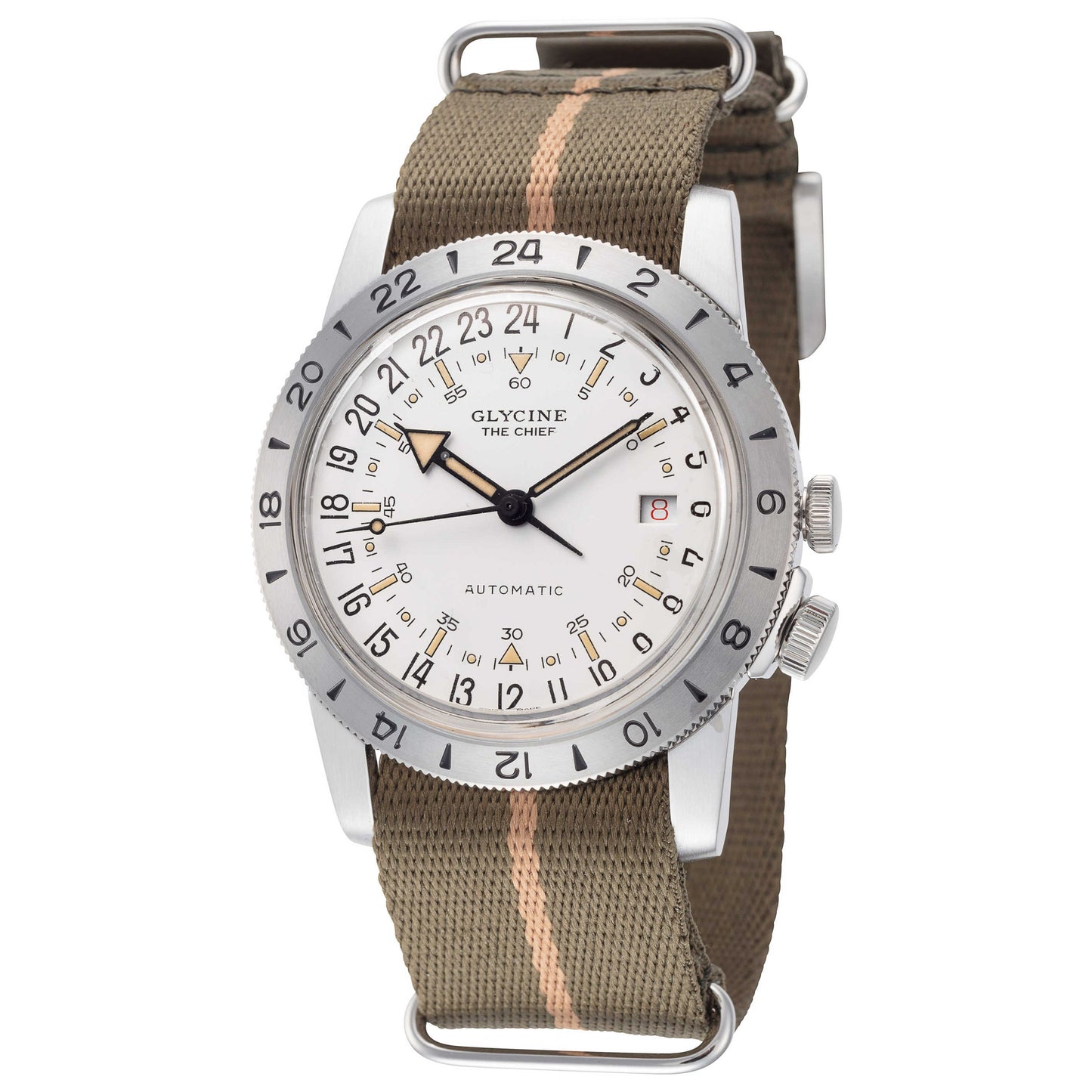 Front view of Glycine Airman The Chief Vintage GMT Men's Automatic Watch GL0475