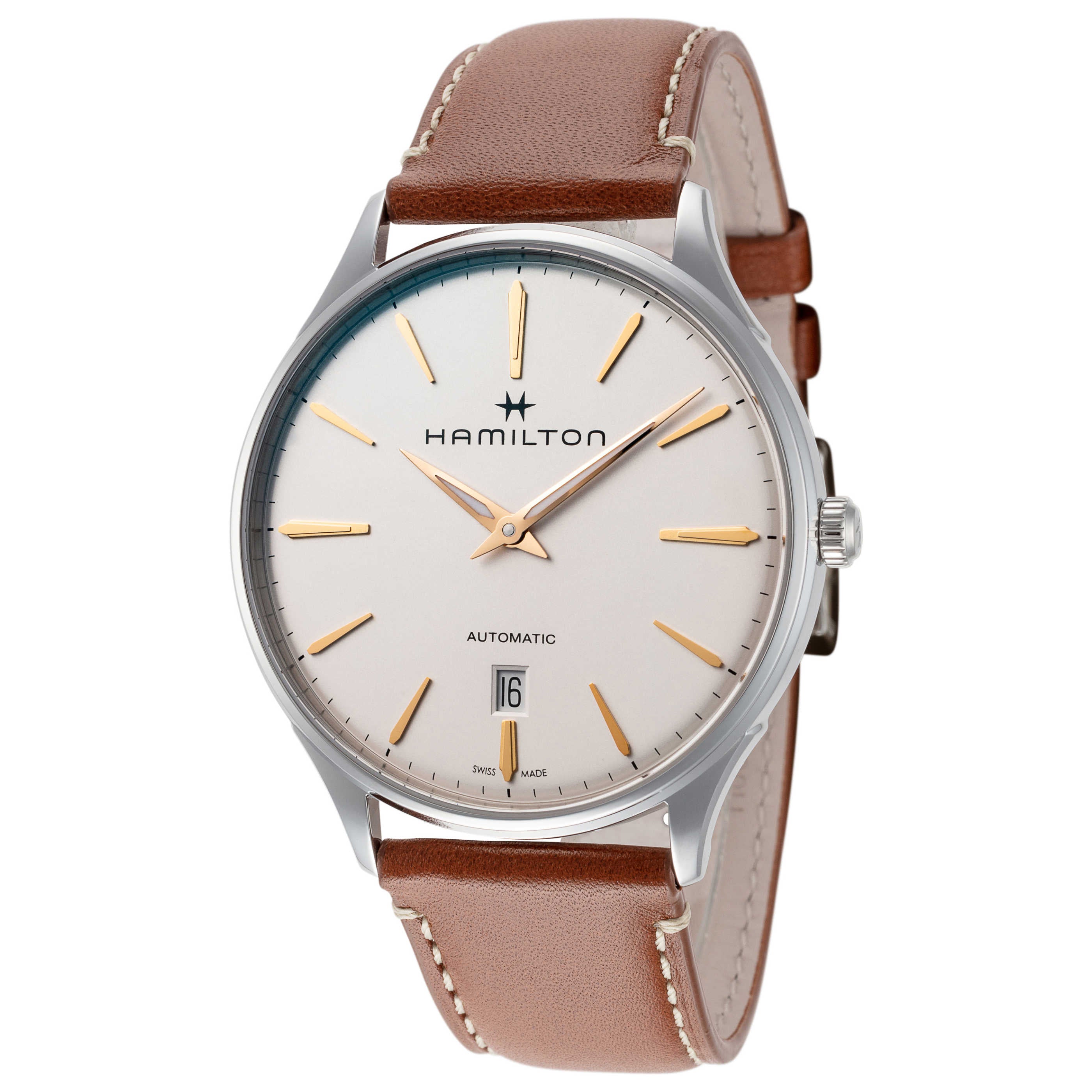 の*り様 Hamilton アナログ時計 シルバー/ブラウン Hamilton アナログ時計 シルバー/ブラウン の*り様 Hamilton アナログ