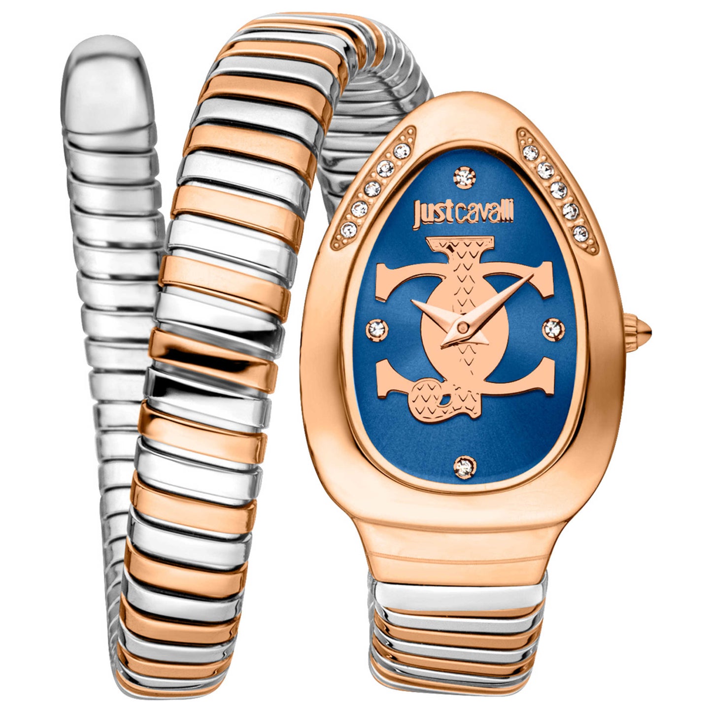 Front view of Just Cavalli Signature Snake Serpente Logo Women's Quartz Watch JC1L227M0085