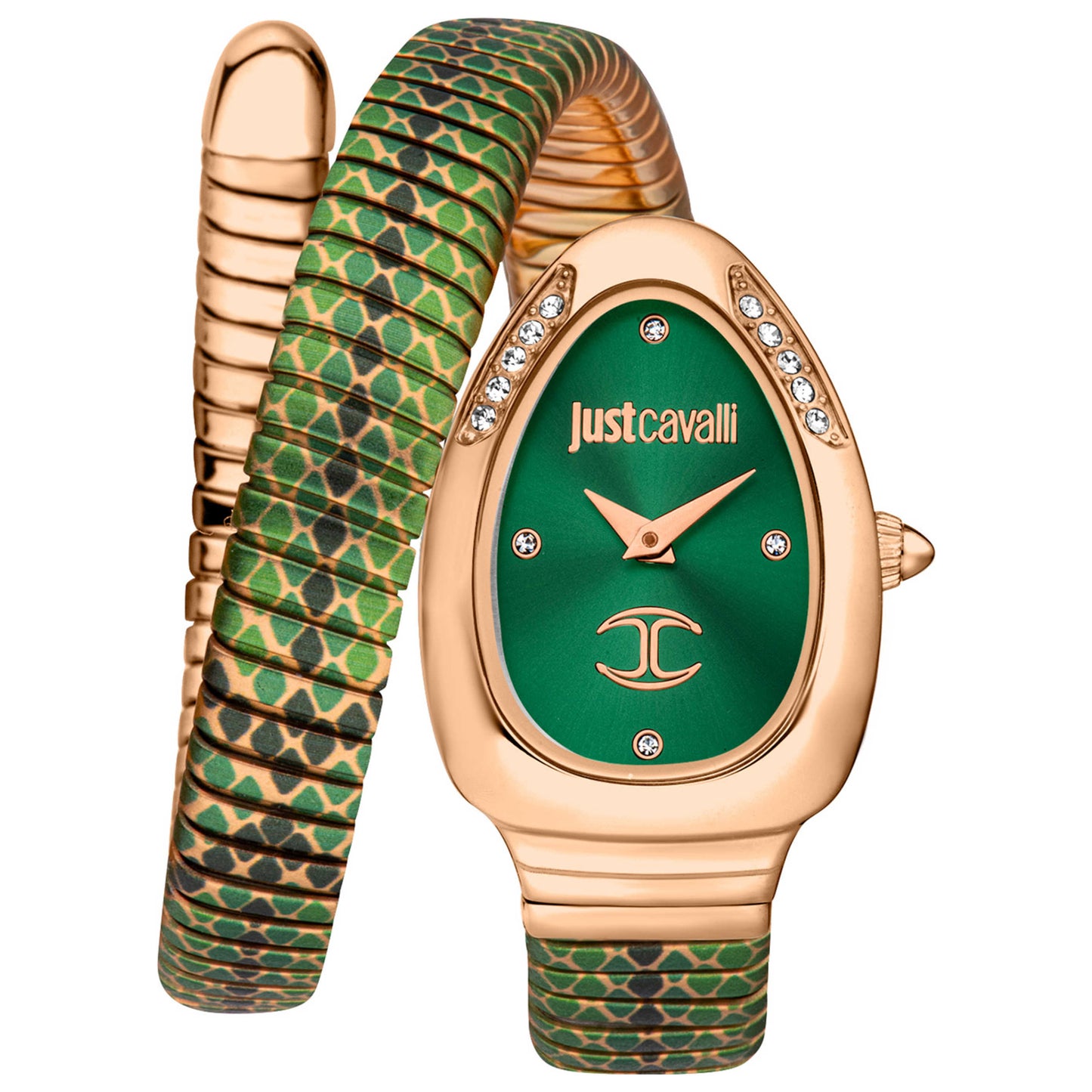 Front view of Just Cavalli Signature Snake Pelle Solo Women's Quartz Watch JC1L251M0075