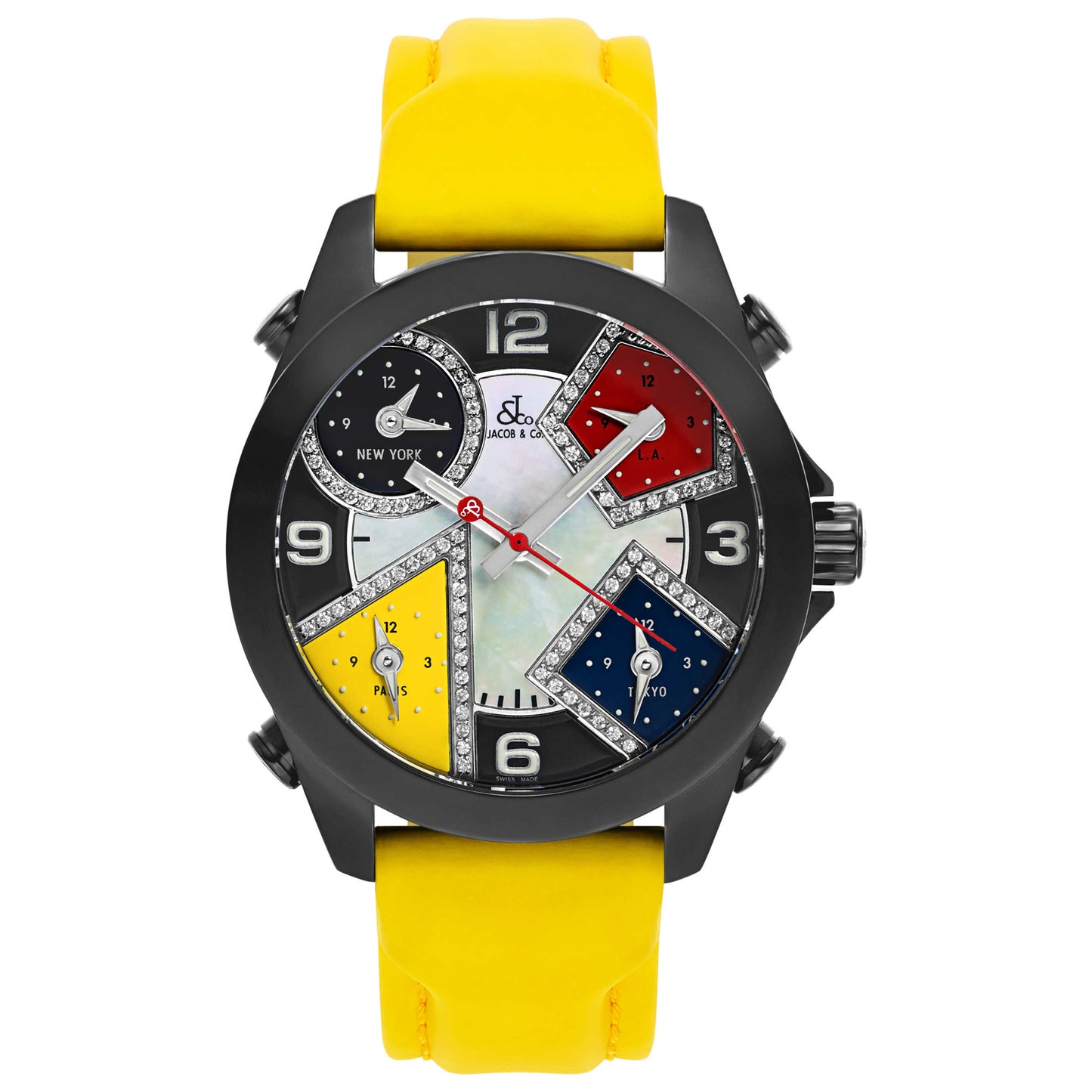 Front view of Jacob & Co. Five Time Zone Men's Swiss Quartz (Battery-Powered) Watch JCM-4DABC