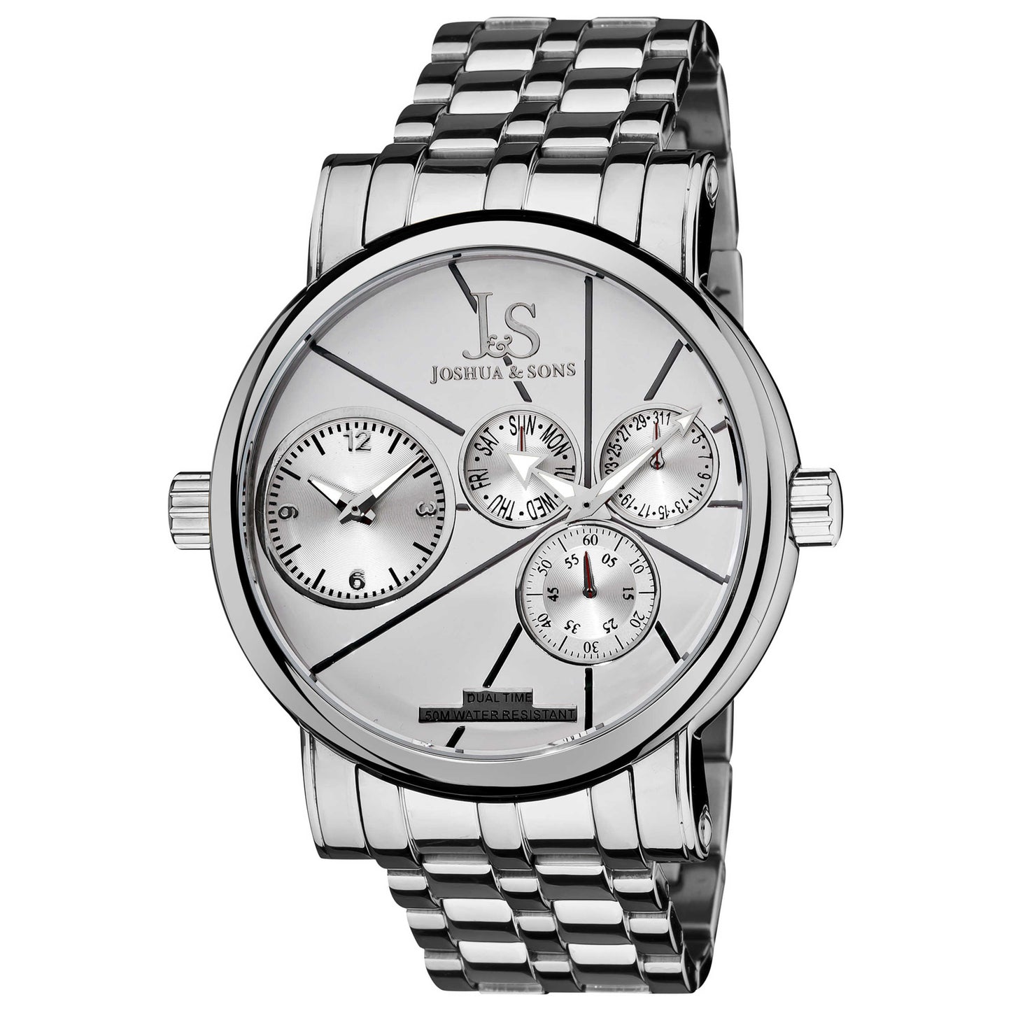 Front view of Joshua & Sons Classic Men's Japanese Quartz (Battery-Powered) Watch JS-35-SS