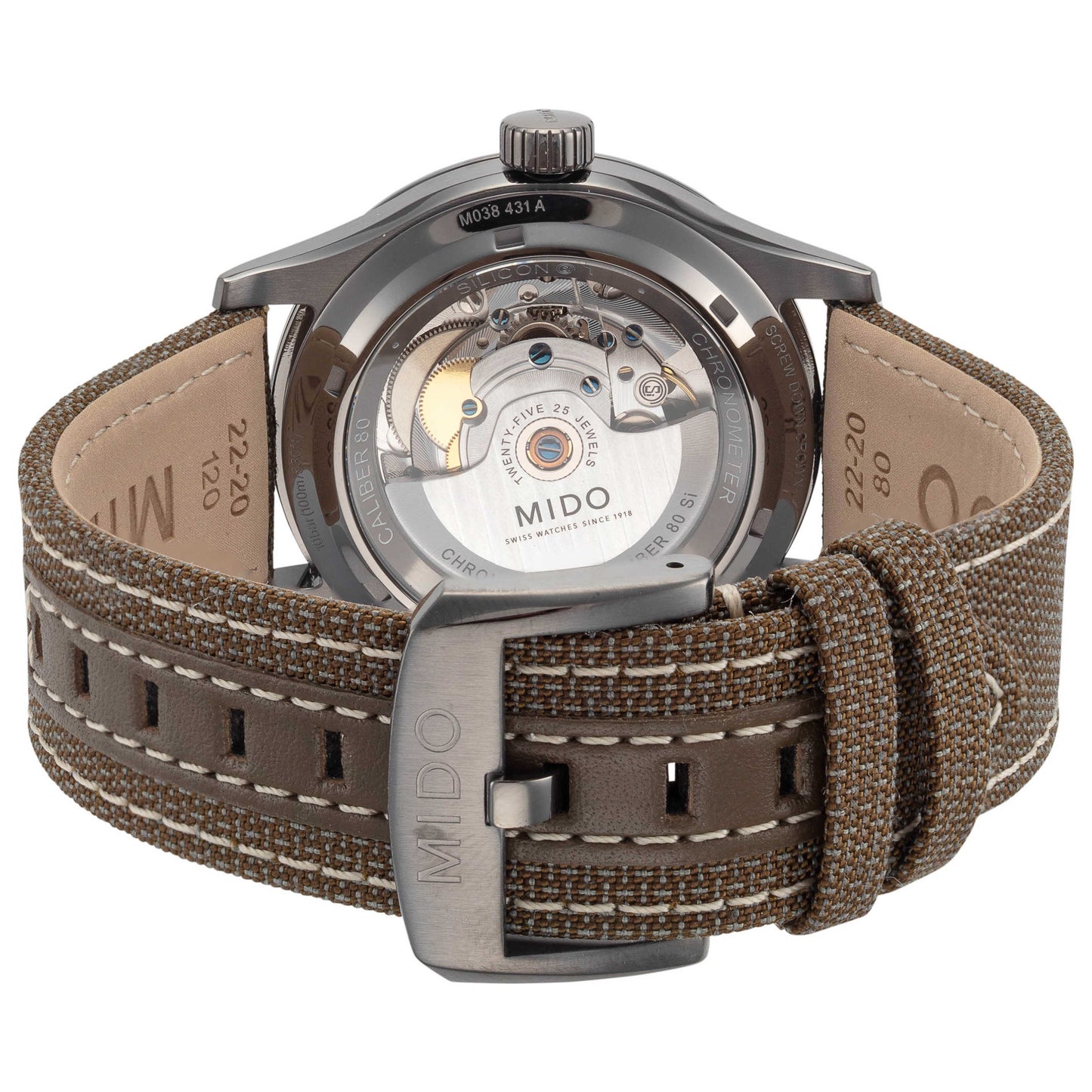 Back view of Mido Multifort Men's Automatic Watch M0384313709100